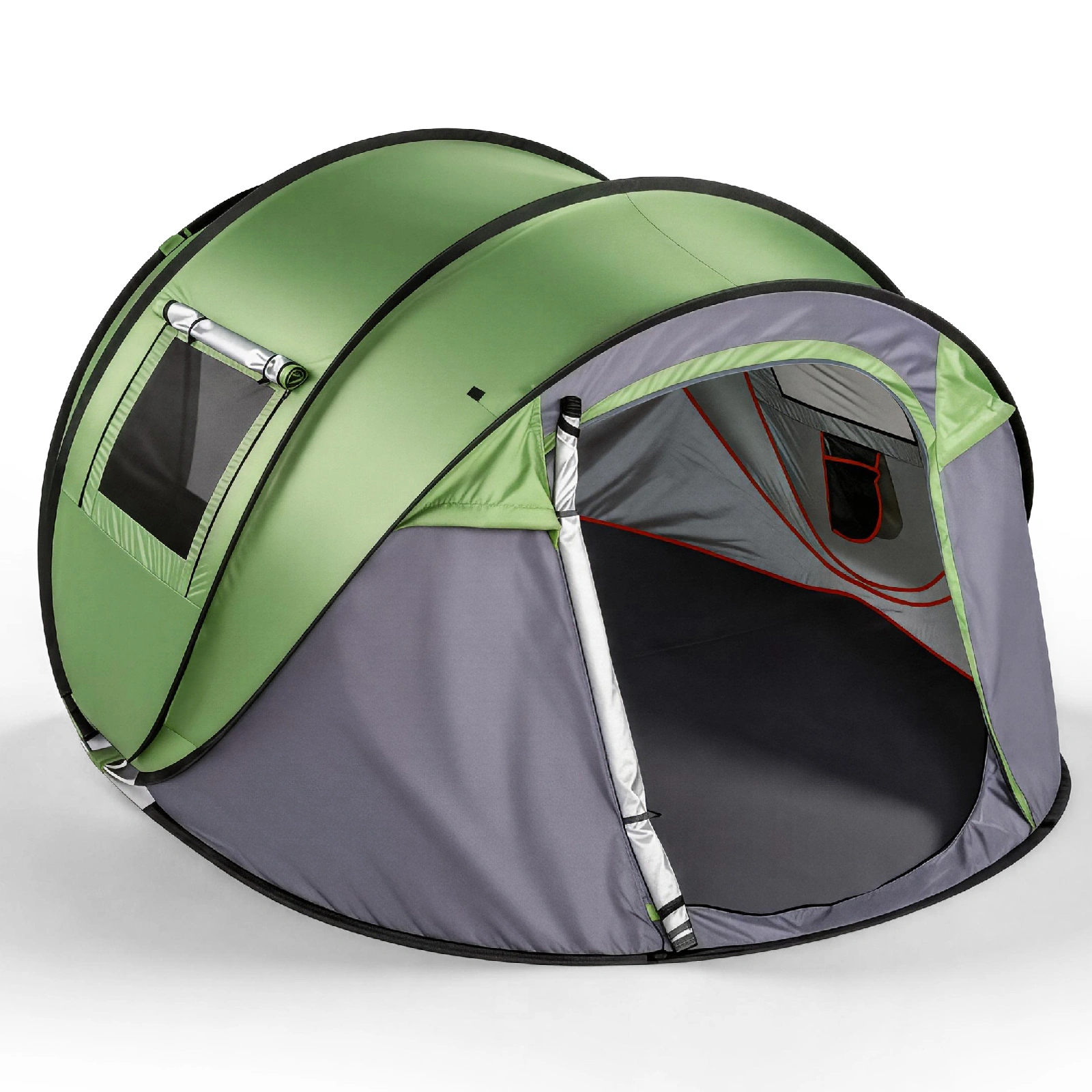 4 Person Pop Up Tent for Camping, Waterproof Instant Family Tent with Front Awning, Automatic Tent Throw Pop Up Instant Flip Pop Tent for Camping, Green view 3