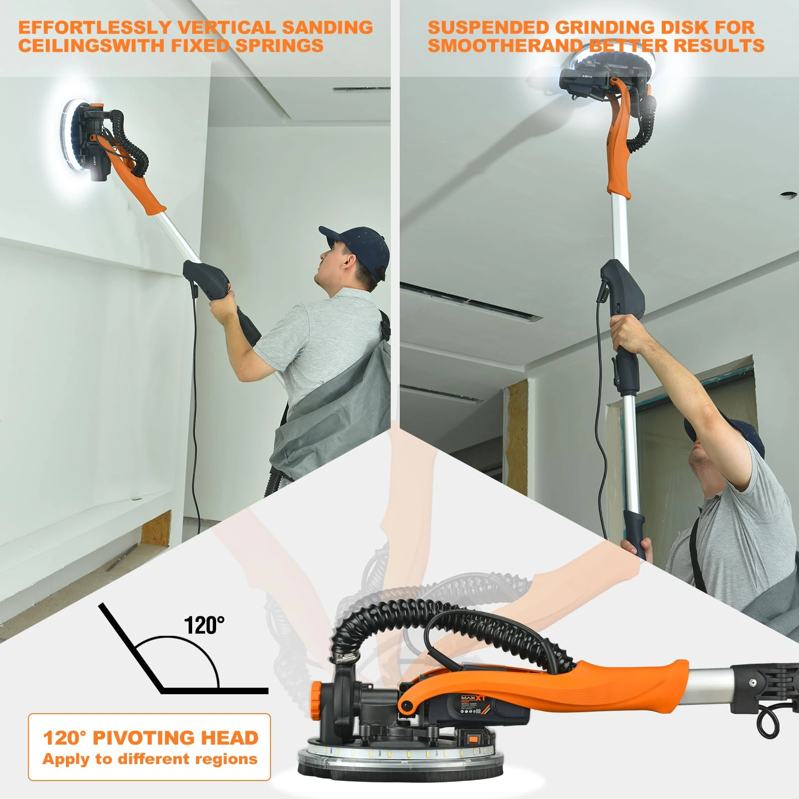 Drywall Sander with Vacuum Dust Collection, 6 Variable Speed Foldable Telescopic Electric Wall Sander, Popcorn Ceiling Removal Tool[Unable ship on weekends, TK/TEMU only for pickup, only TX10643 warehouse supports GOFO] view 2