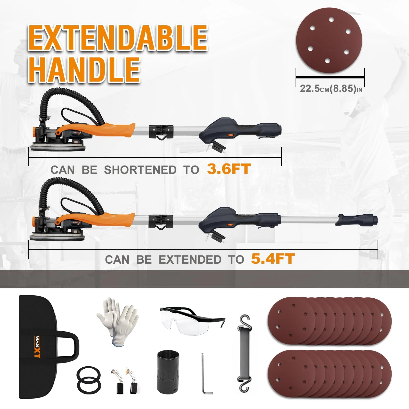 Drywall Sander with Vacuum Dust Collection, 6 Variable Speed Foldable Telescopic Electric Wall Sander, Popcorn Ceiling Removal Tool[Unable ship on weekends, TK/TEMU only for pickup, only TX10643 warehouse supports GOFO] view 4