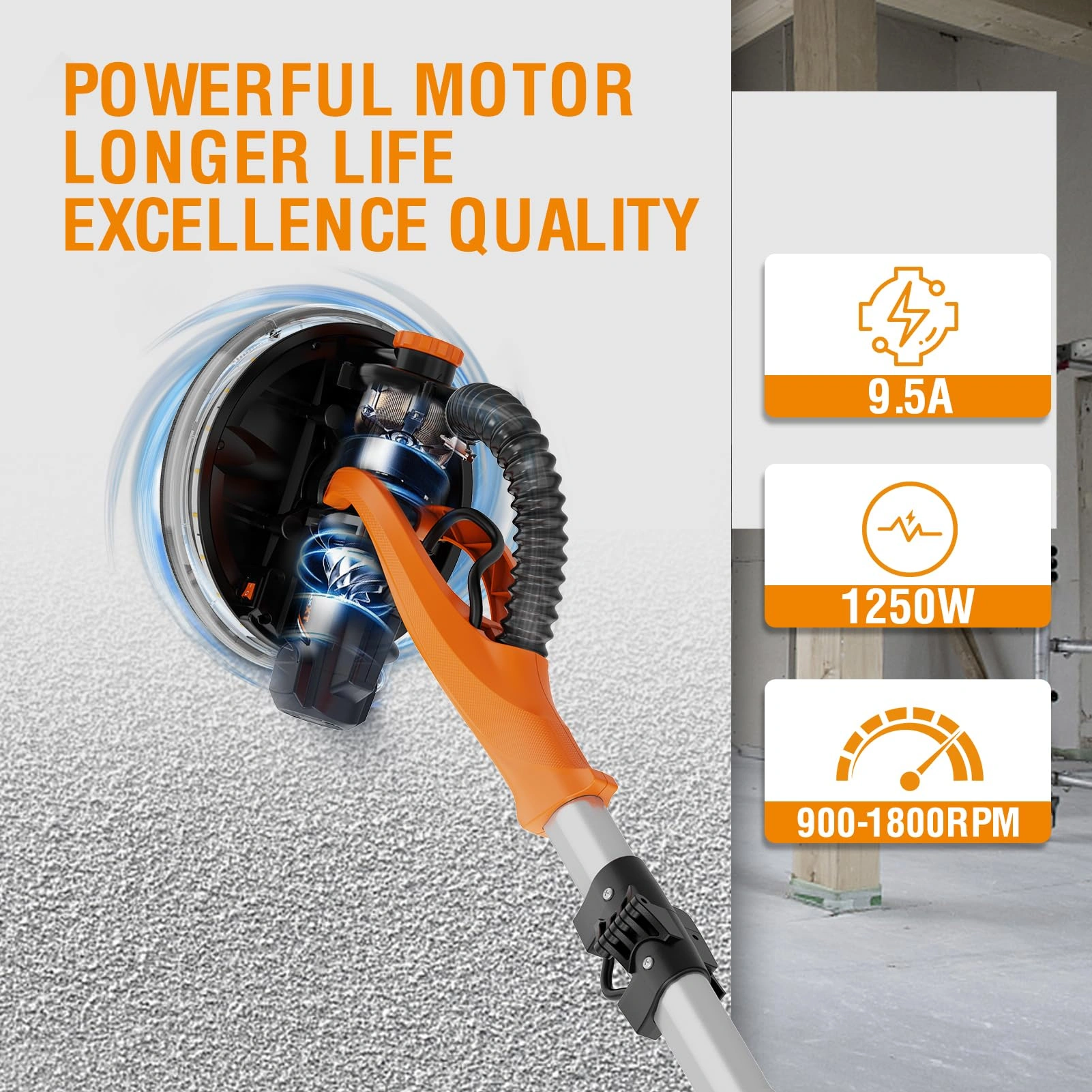Drywall Sander with Vacuum Dust Collection, 6 Variable Speed Foldable Telescopic Electric Wall Sander, Popcorn Ceiling Removal Tool[Unable ship on weekends, TK/TEMU only for pickup, only TX10643 warehouse supports GOFO] view 5