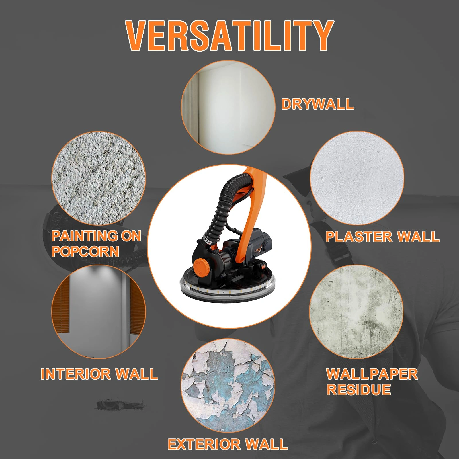 Drywall Sander with Vacuum Dust Collection, 6 Variable Speed Foldable Telescopic Electric Wall Sander, Popcorn Ceiling Removal Tool[Unable ship on weekends, TK/TEMU only for pickup, only TX10643 warehouse supports GOFO] view 7