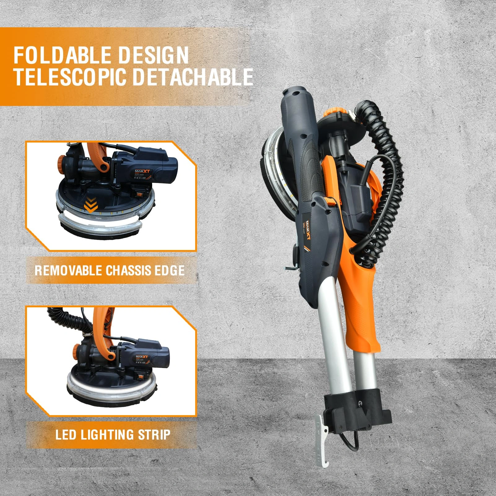 Drywall Sander with Vacuum Dust Collection, 6 Variable Speed Foldable Telescopic Electric Wall Sander, Popcorn Ceiling Removal Tool[Unable ship on weekends, TK/TEMU only for pickup, only TX10643 warehouse supports GOFO] view 8