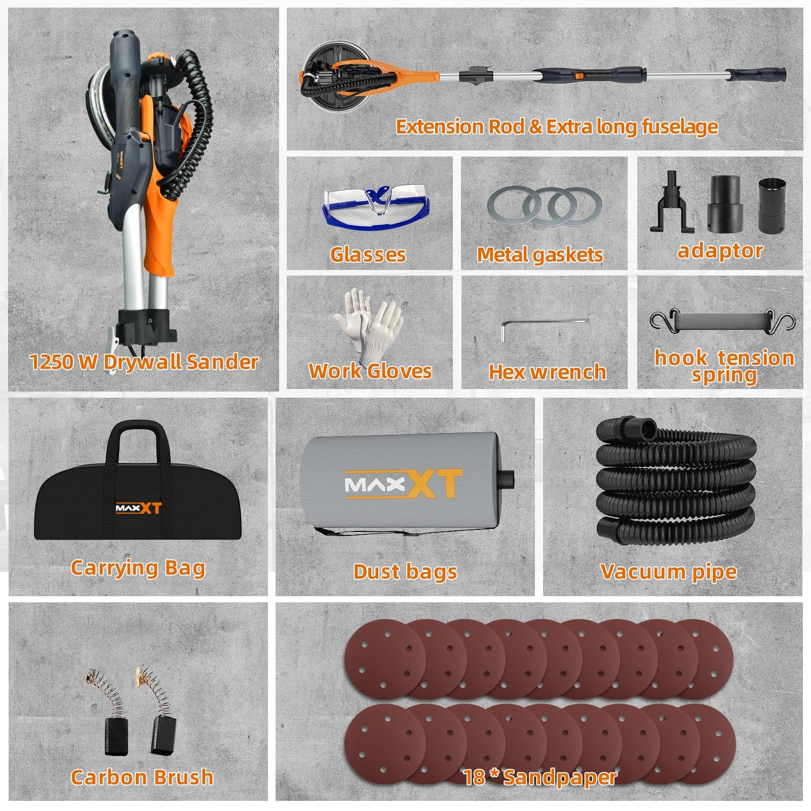 Drywall Sander with Vacuum Dust Collection, 6 Variable Speed Foldable Telescopic Electric Wall Sander, Popcorn Ceiling Removal Tool[Unable ship on weekends, TK/TEMU only for pickup, only TX10643 warehouse supports GOFO] view 9
