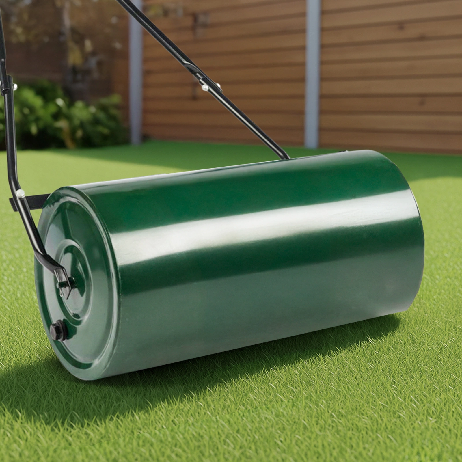 24" Heavy Duty Steel Lawn Roller - Water or Sand Fillable Garden Roller with U-Handle, Green & Black view 10