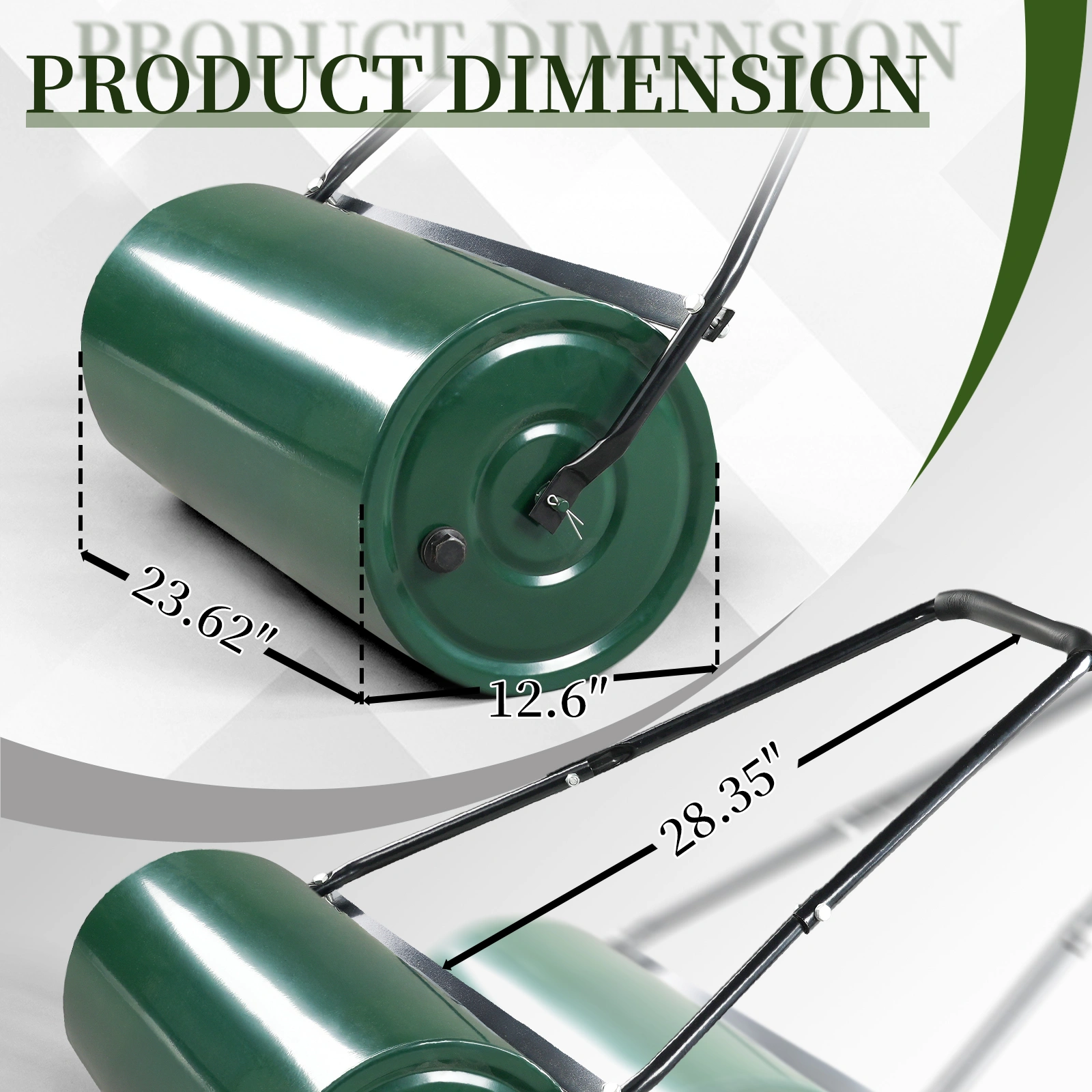 24" Heavy Duty Steel Lawn Roller - Water or Sand Fillable Garden Roller with U-Handle, Green & Black view 12
