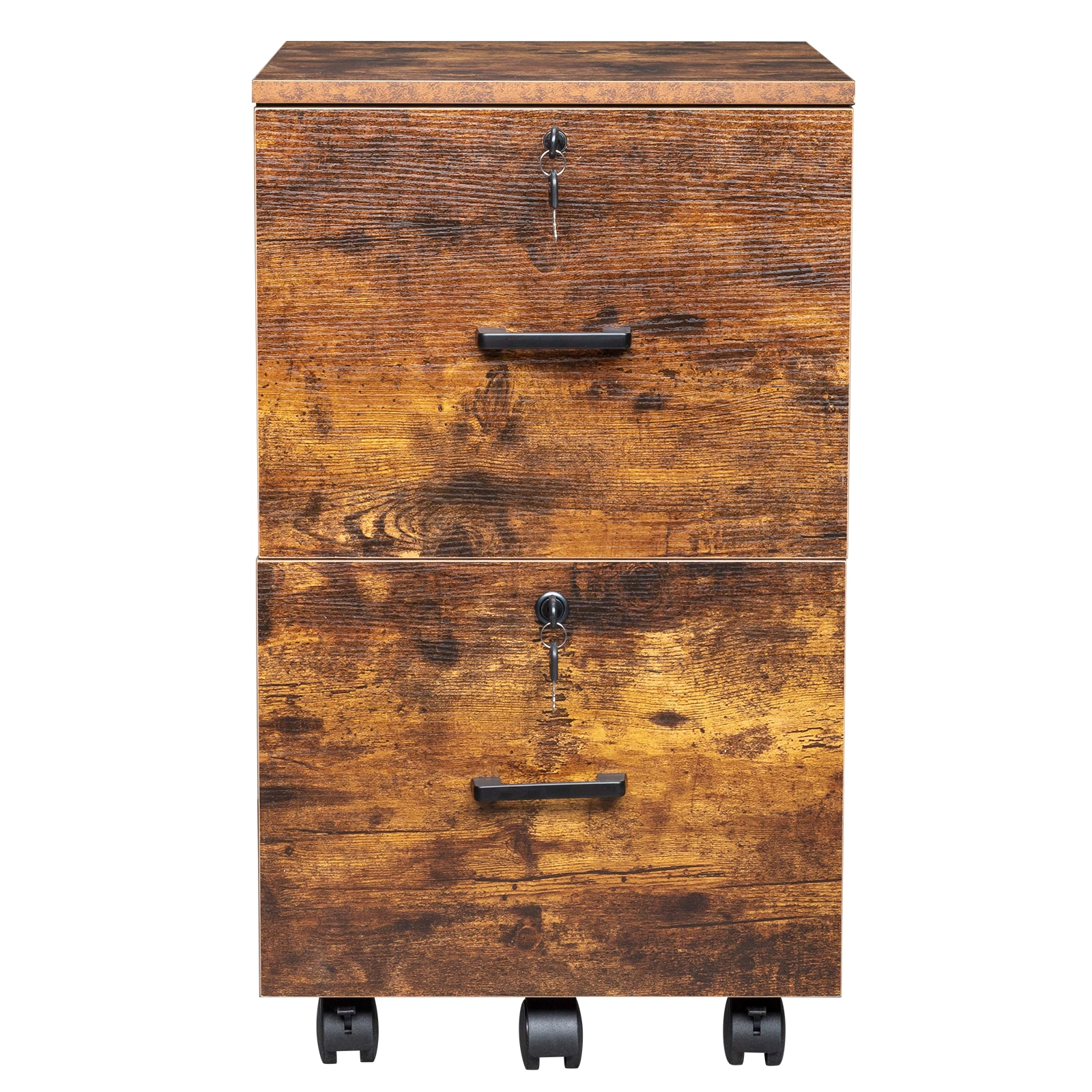 2-Drawer Rolling Wood File Cabinet with Lock, Brown & Black view 5