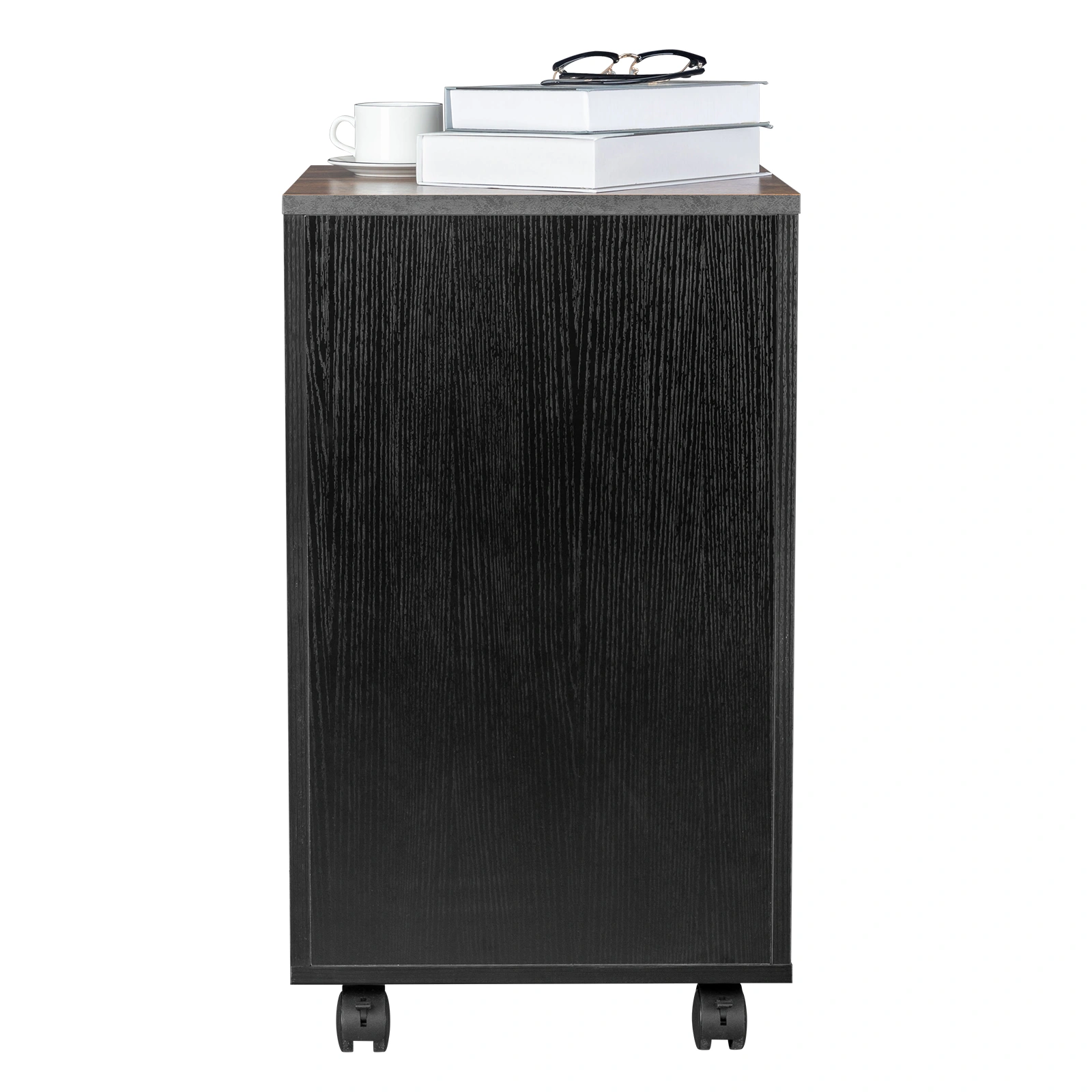 2-Drawer Rolling Wood File Cabinet with Lock, Brown & Black view 7
