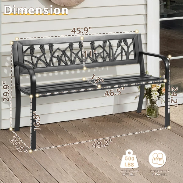 49in PVC Tulip Backrest Iron Bench Black view 4