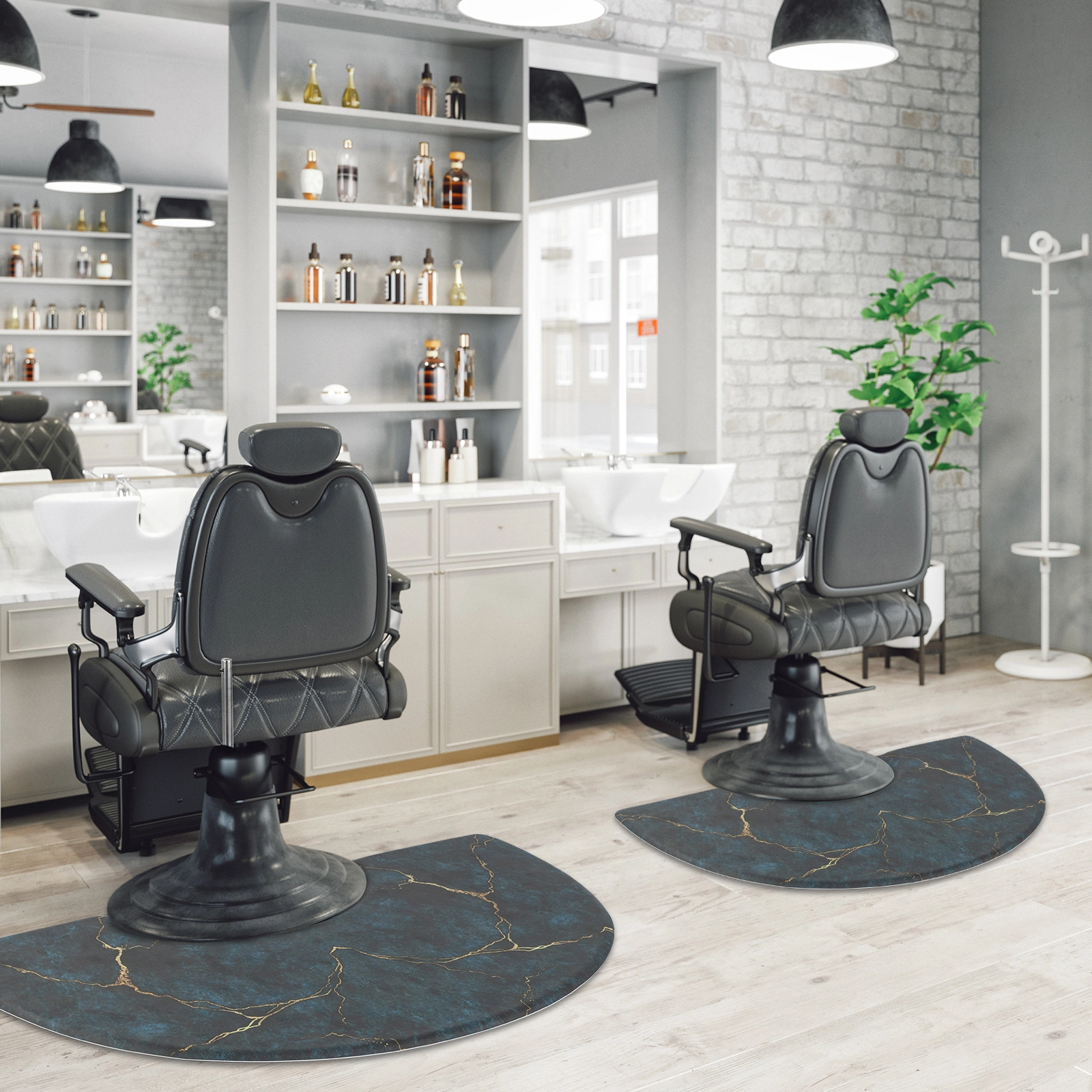 Salon Chair Mat 3'x5' Semi Circle Anti-Fatigue Barber Shop Floor Mat, 5/8" Thick Rock Pattern Hair Styling Station Office Comfort Mat view 12