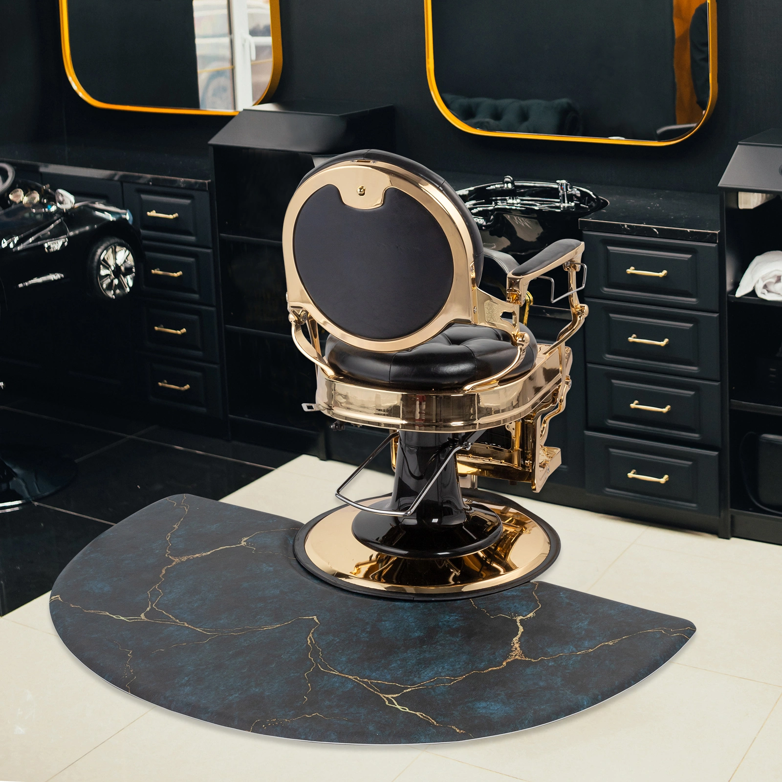 Salon Chair Mat 3'x5' Semi Circle Anti-Fatigue Barber Shop Floor Mat, 5/8" Thick Rock Pattern Hair Styling Station Office Comfort Mat view 13