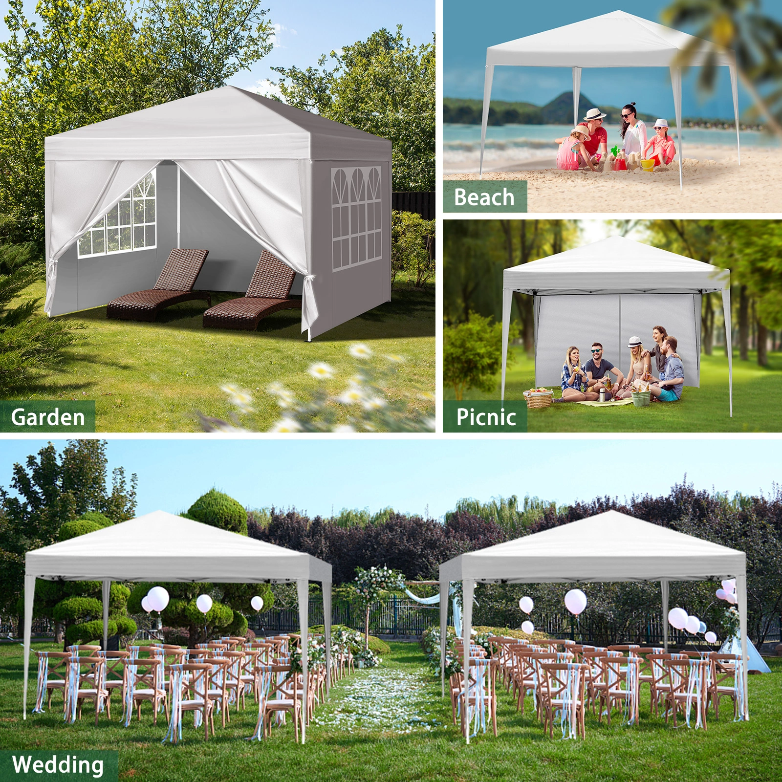 3 x 3m Two Doors & Two Windows Practical Waterproof Right-Angle Folding Tent White view 27
