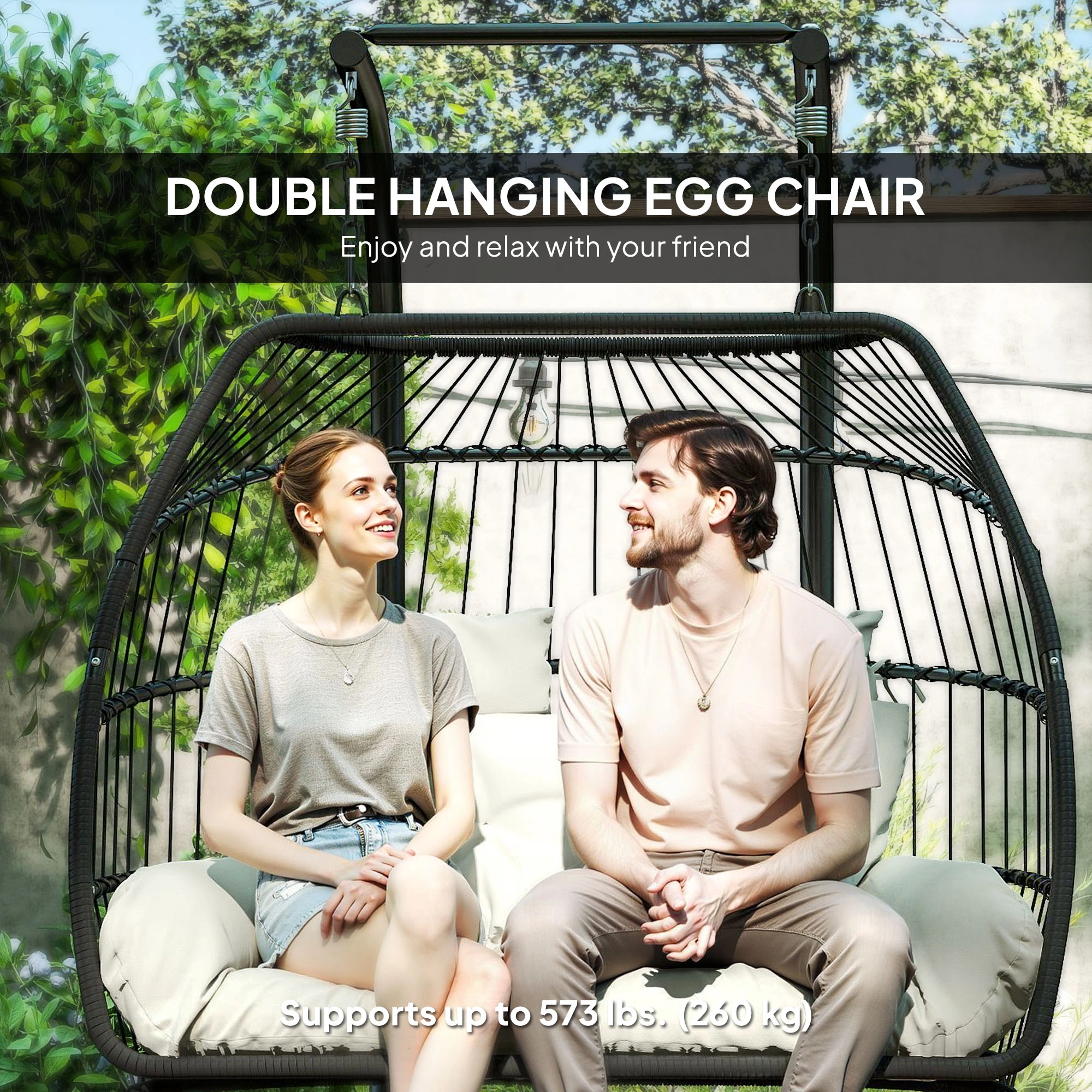 Egg Swing Chair Rattan Hanging Egg Chair with Stand for Indoor Outdoor Patio view 2