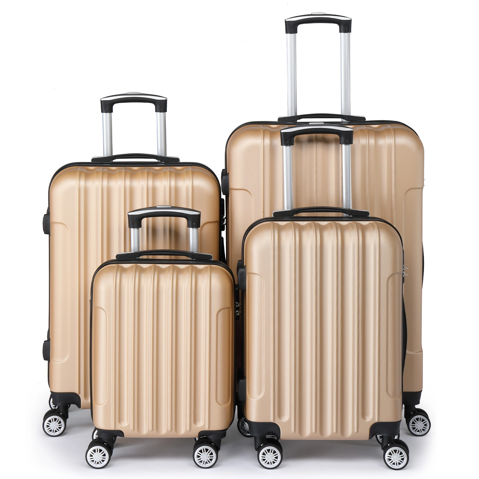 4-Piece ABS Hard Shell Suitcase Set, Telescopic Handle Trolley Luggage, Hand Carry Travel Bag, Champagne Gold