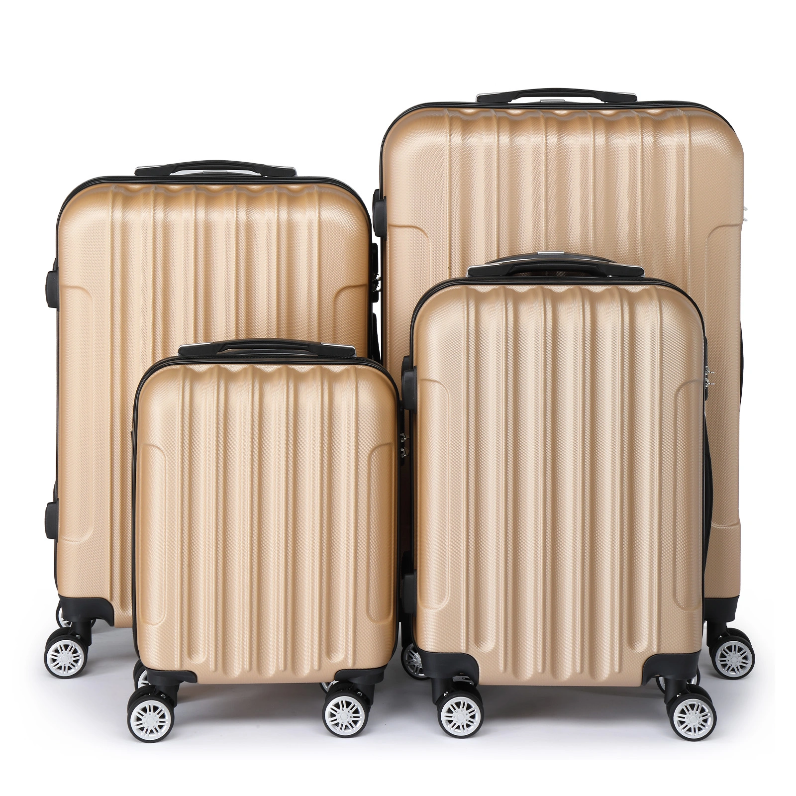 4-Piece ABS Hard Shell Suitcase Set, Telescopic Handle Trolley Luggage, Hand Carry Travel Bag, Champagne Gold view 2