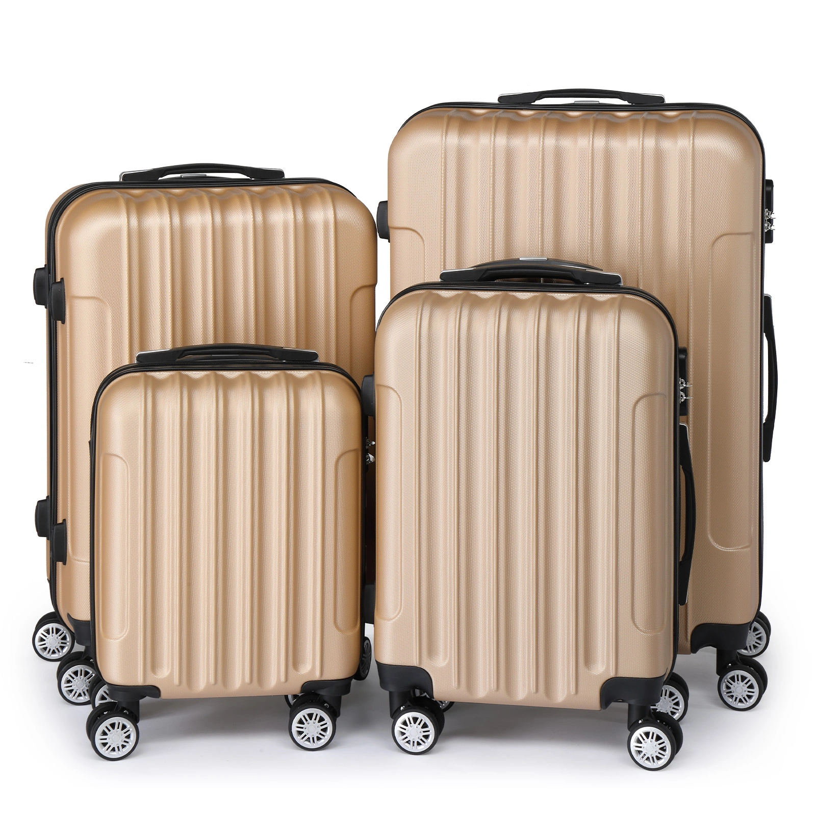 4-Piece ABS Hard Shell Suitcase Set, Telescopic Handle Trolley Luggage, Hand Carry Travel Bag, Champagne Gold view 3