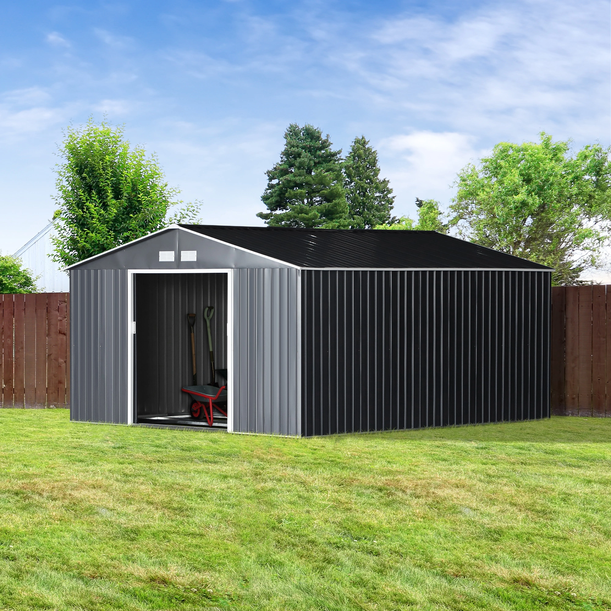 Weather Resistant Garden Shed Outdoor Storage Cabinet with Reinforced Base for Patio
