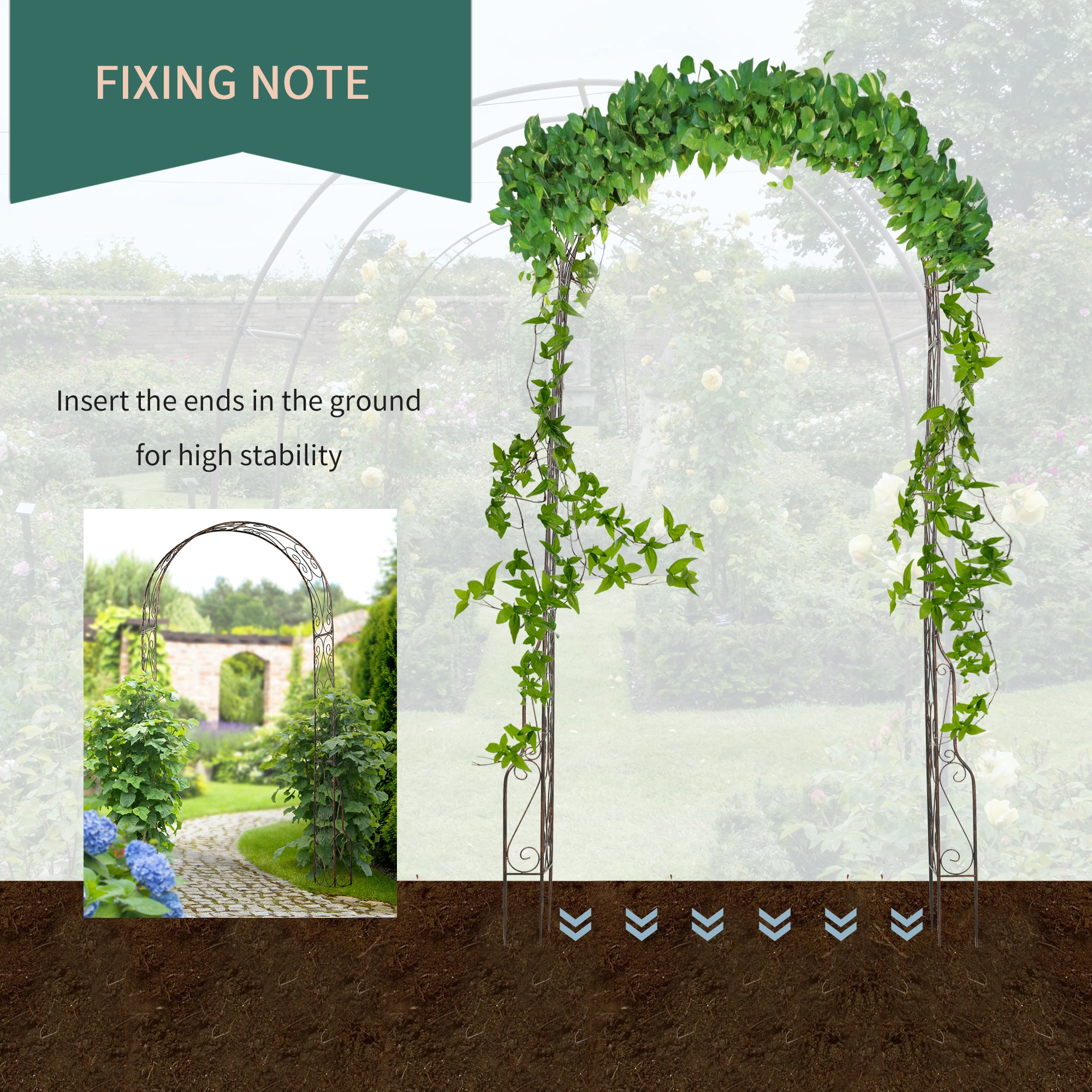 Metal Garden Arch Entryway Walkway, Heavy Duty Outdoor Flower Arch trellis for Patio Yard view 2