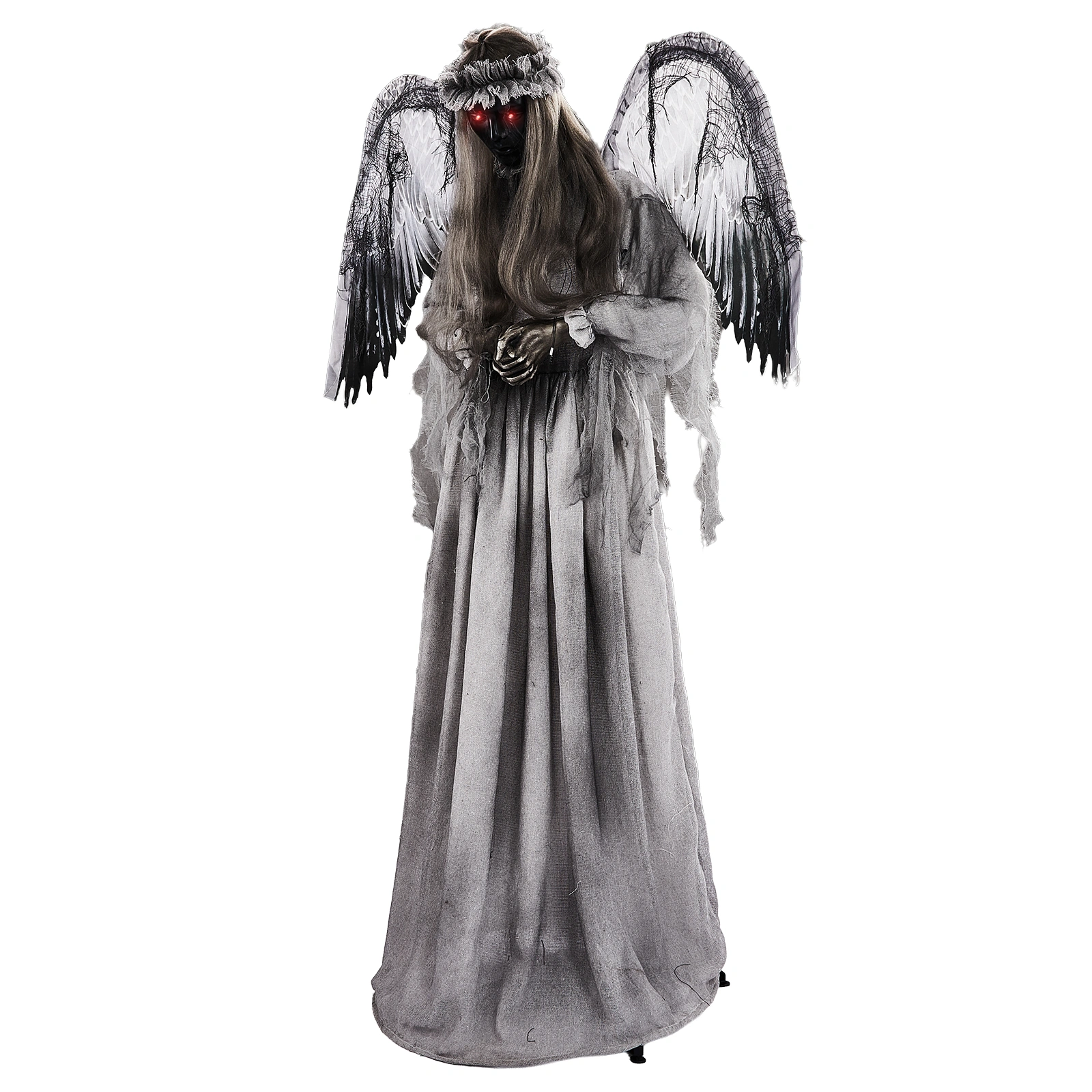 5.7ft Halloween Weeping Angel Animatronic - Sound-Activated Red Light-Up Eyes, Trembling/Turning/Head-L