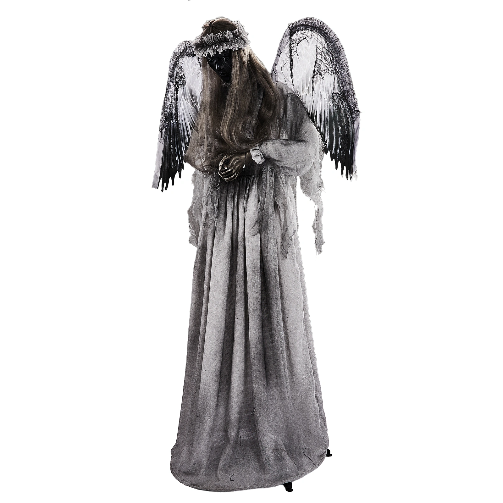 5.7ft Halloween Weeping Angel Animatronic - Sound-Activated Red Light-Up Eyes, Trembling/Turning/Head-L view 2