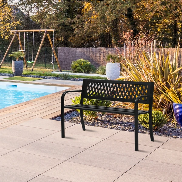 47in PVC Mesh Backrest Iron Bench Black view 5