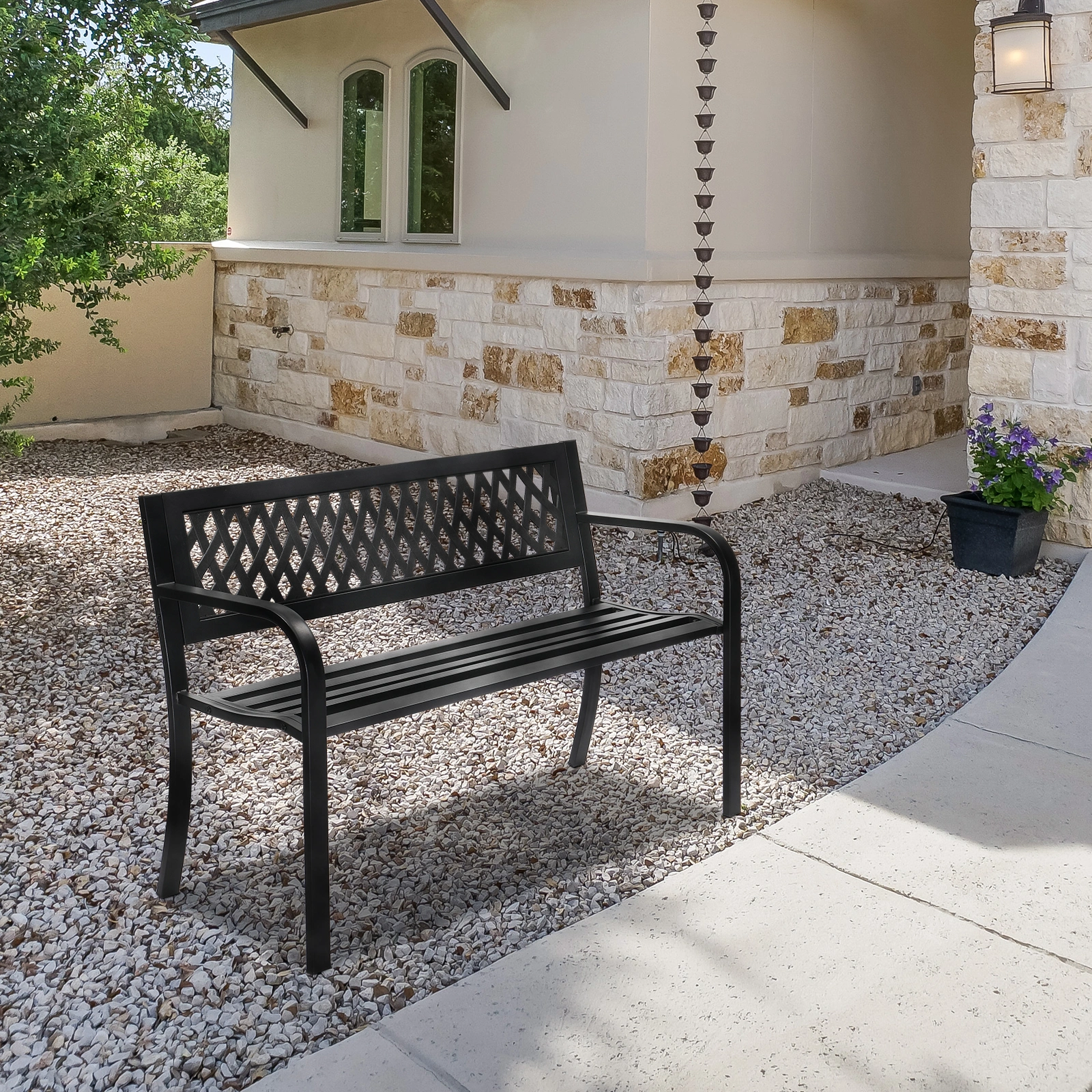 47in PVC Mesh Backrest Iron Bench Black view 7