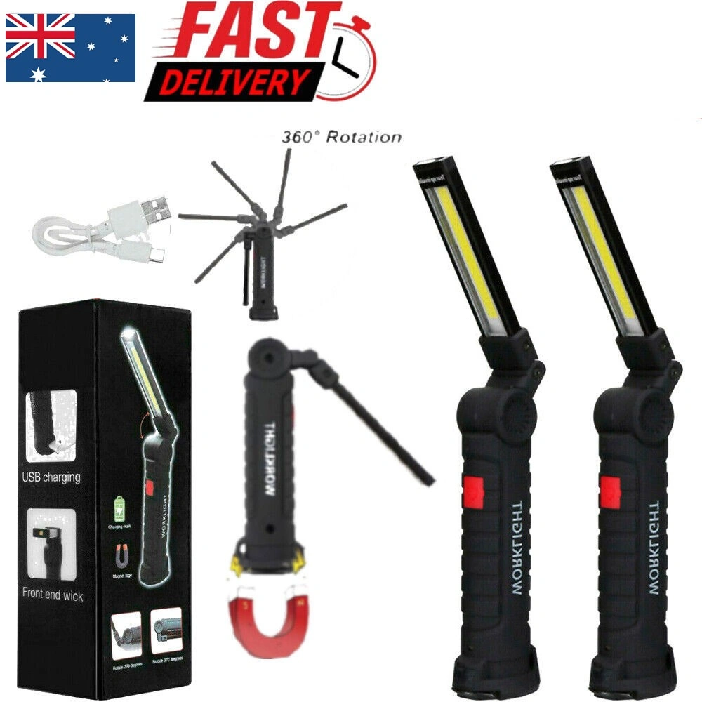2 Set USB Rechargeable COB LED Work Light, Foldable Portable Inspection Lamp, Magnetic Mechanic Torch Flashlight for Car Repair view 4