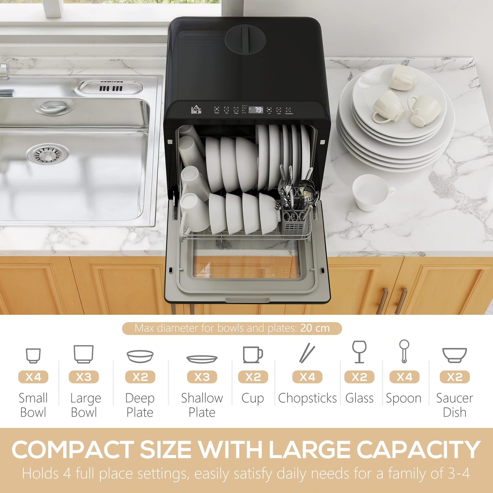 Heavy-Duty Commercial Dishwasher - Stainless Steel Countertop Dish Washing Machine with Auto Drain, Energy Efficient Kitchen Appliance view 2
