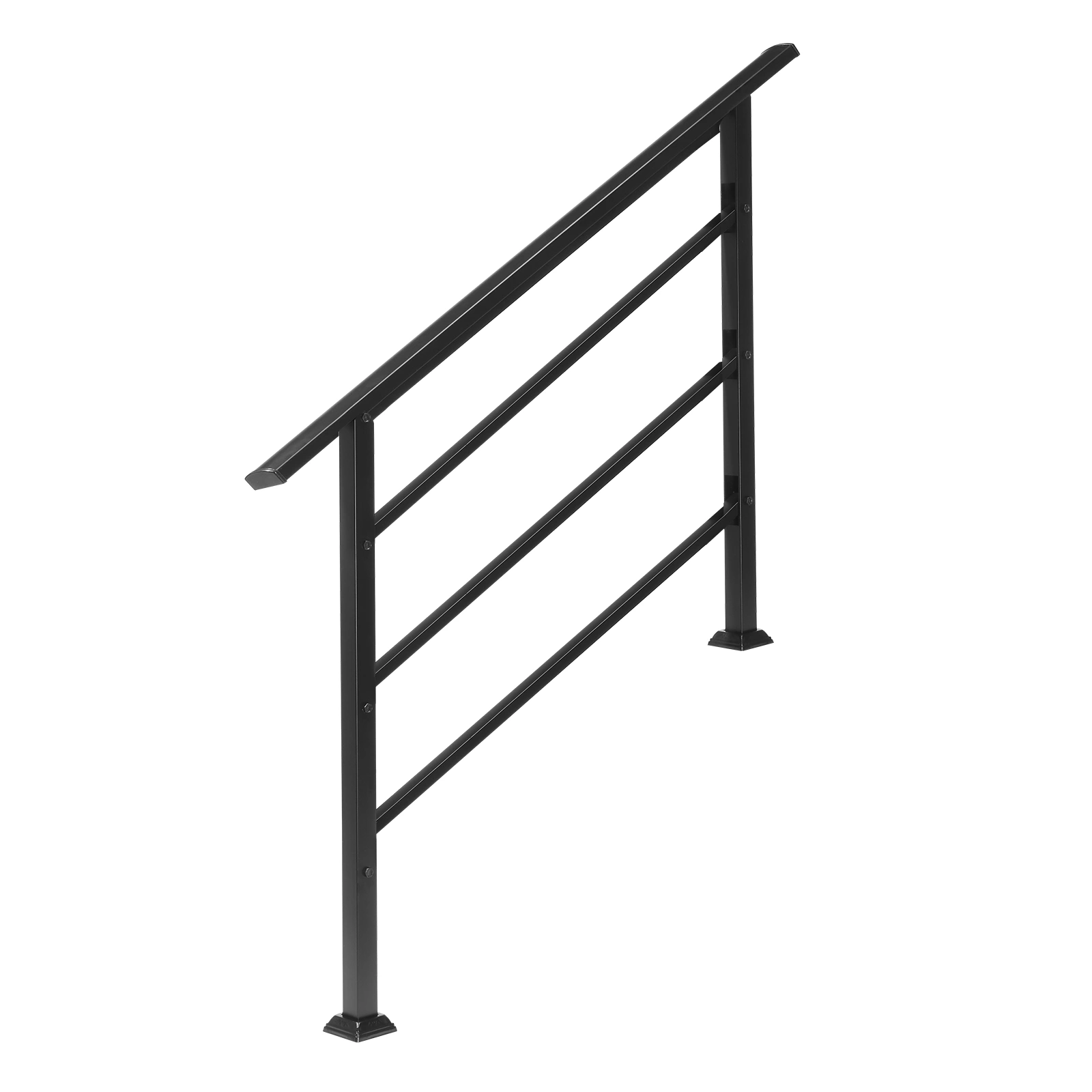Wrought Iron Handrail for Outdoor Steps, Fits 1-4 Steps, Transitional Style with Installation Kit, Black