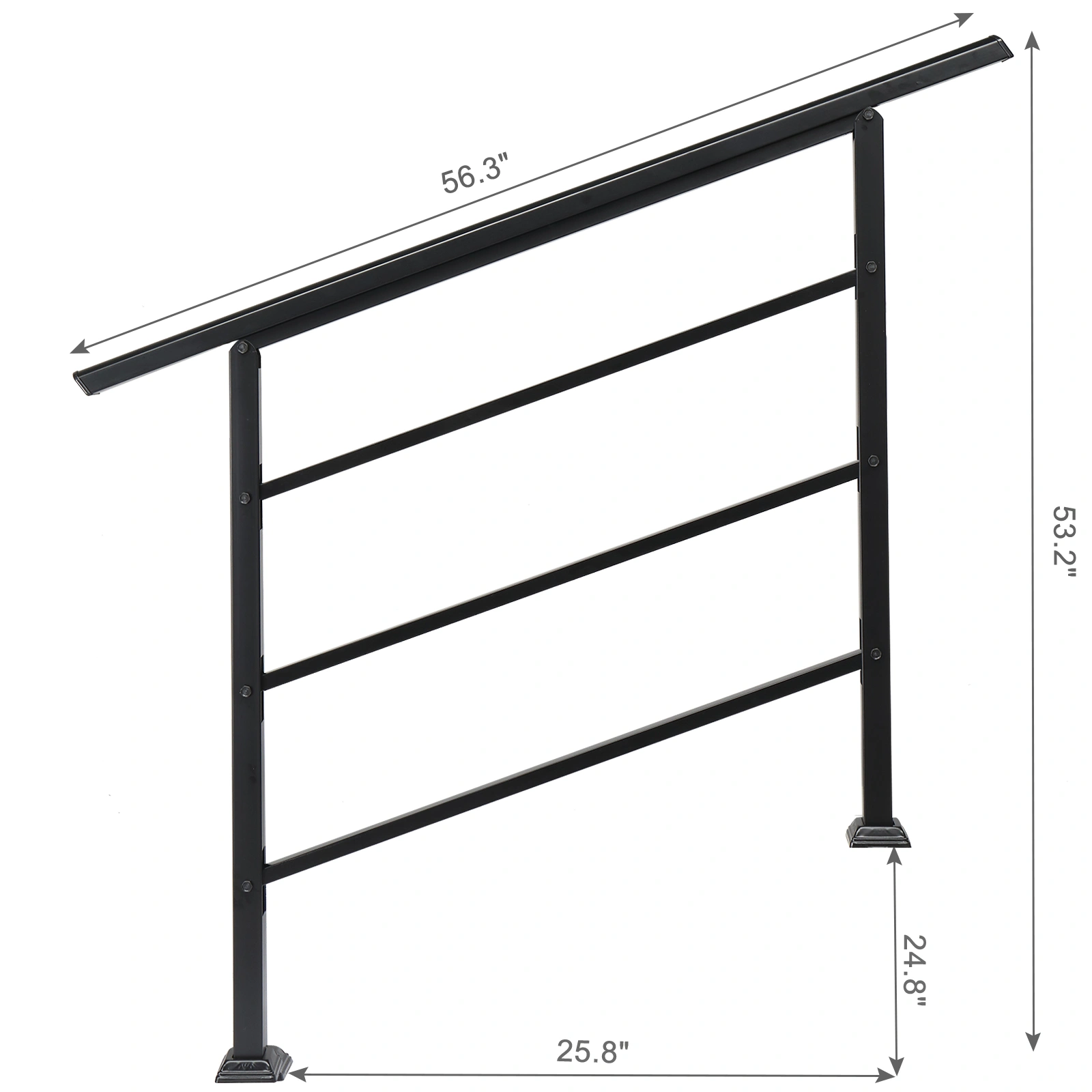 Wrought Iron Handrail for Outdoor Steps, Fits 1-4 Steps, Transitional Style with Installation Kit, Black view 3