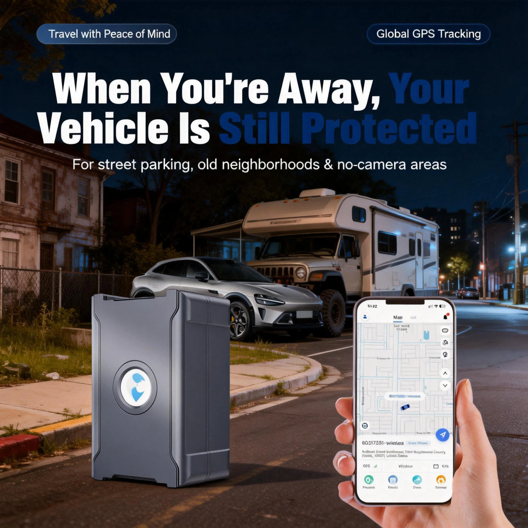GPS Car Tracker | Real-Time Vehicle Locator Anti-Theft | IoT SIM | Vibration & Geo-Fence Alarm | 15+ Days Battery