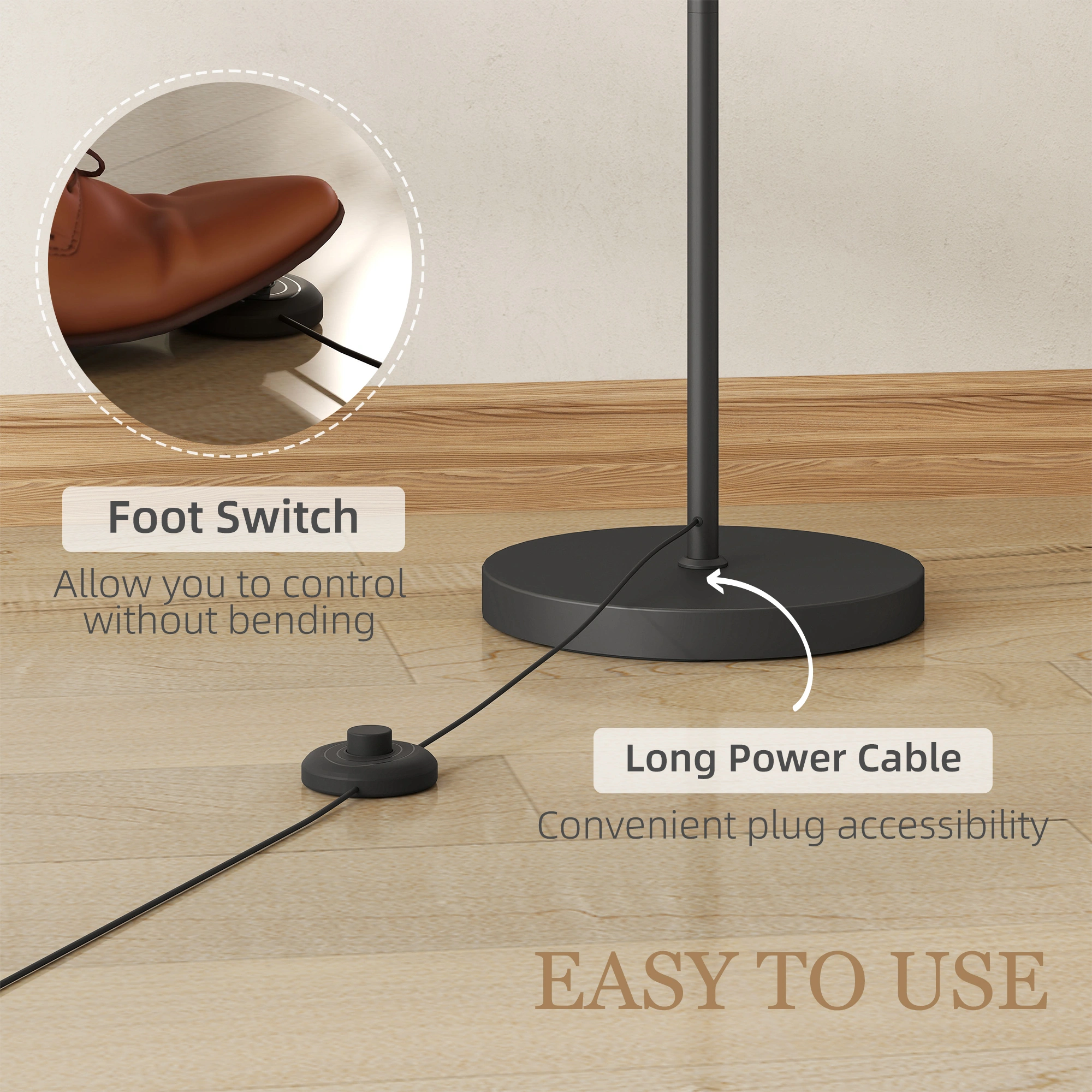 Adjustable Height Floor Lamp with LED Light, Standing Reading Lamp for Living Room, Bedroom, Office, Hallway view 2