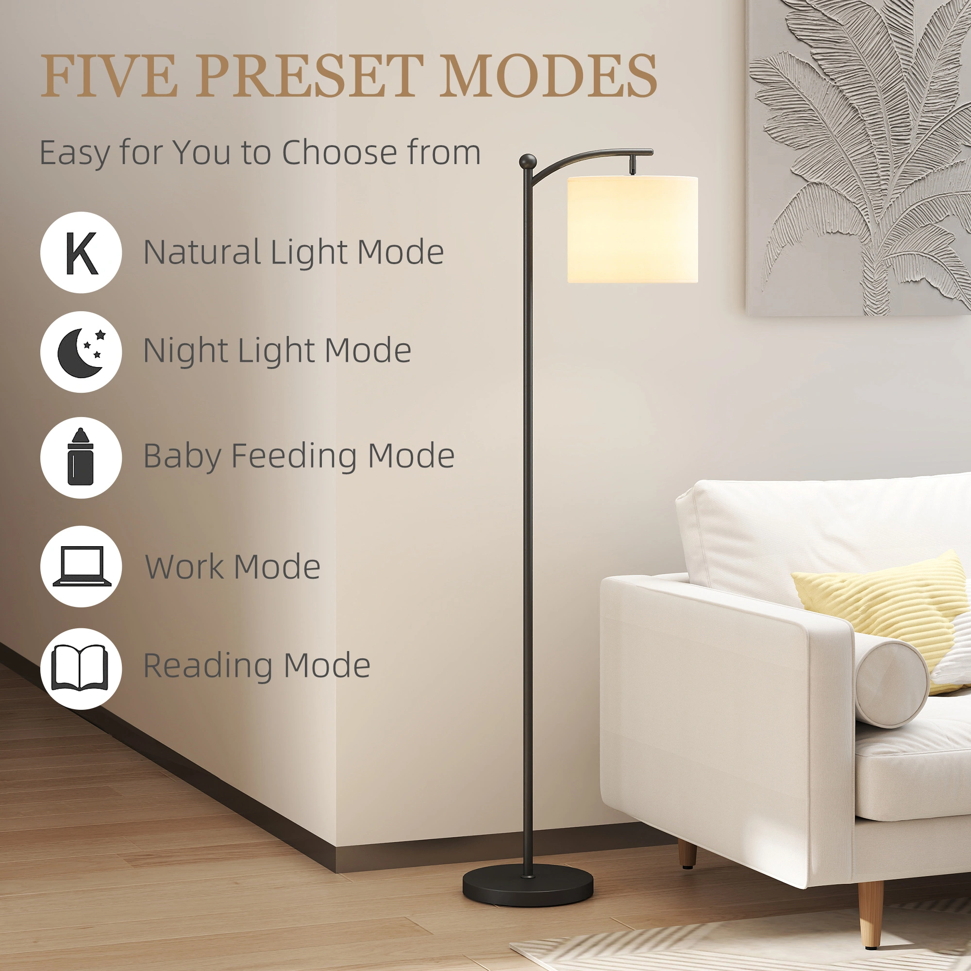 Adjustable Height Floor Lamp with LED Light, Standing Reading Lamp for Living Room, Bedroom, Office, Hallway view 3