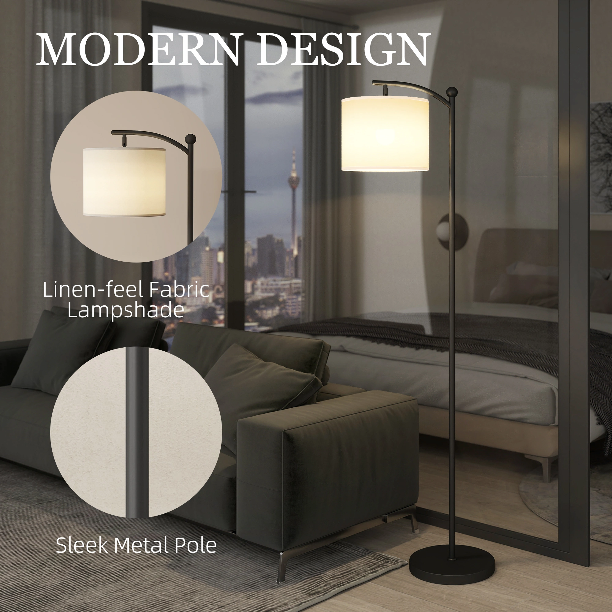 Adjustable Height Floor Lamp with LED Light, Standing Reading Lamp for Living Room, Bedroom, Office, Hallway view 4