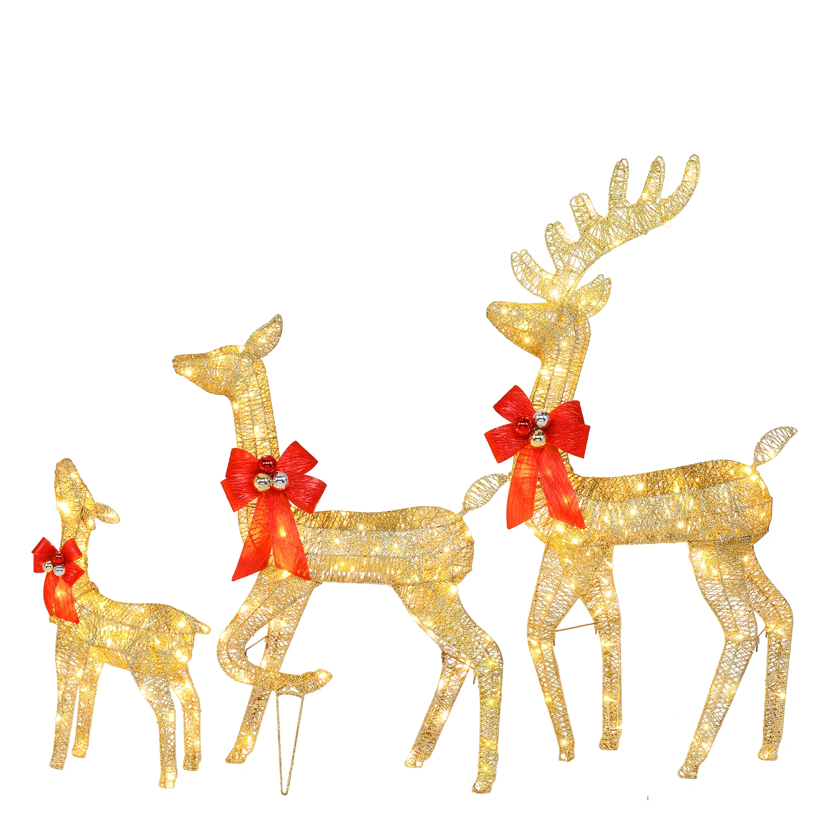 54x38x122cm 30V 3.6W Golden Family Elk Statue Iron Frame Cotton Thread Courtyard Outdoor Decoration