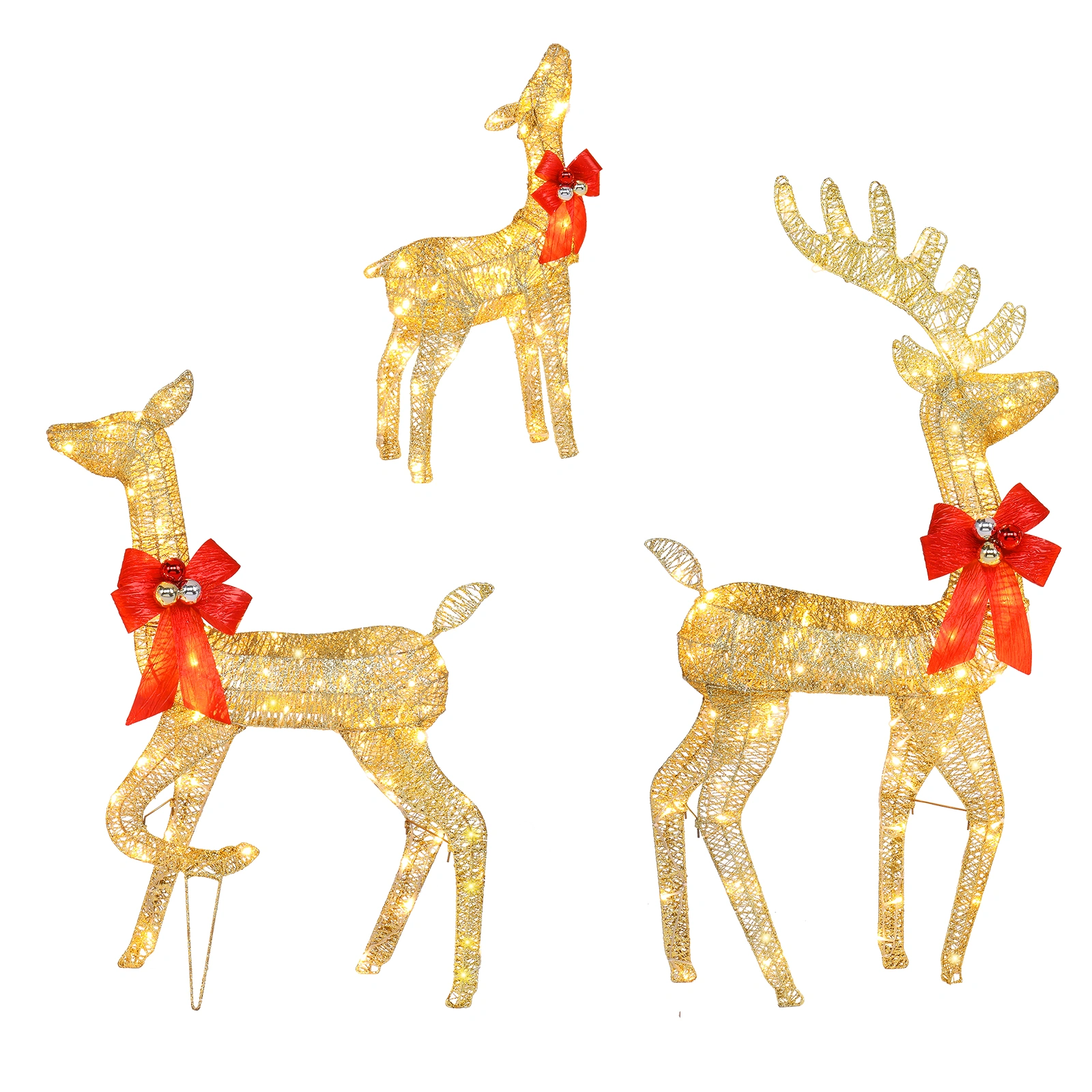 54x38x122cm 30V 3.6W Golden Family Elk Statue Iron Frame Cotton Thread Courtyard Outdoor Decoration view 3