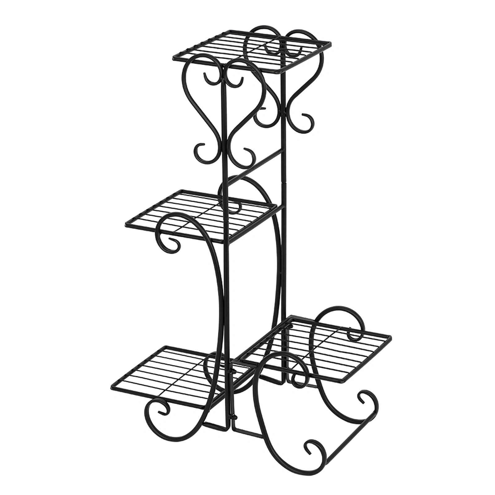 4-Tier Square Metal Plant Pot Stand Shelf for Indoor Outdoor Garden Decoration - Black view 3