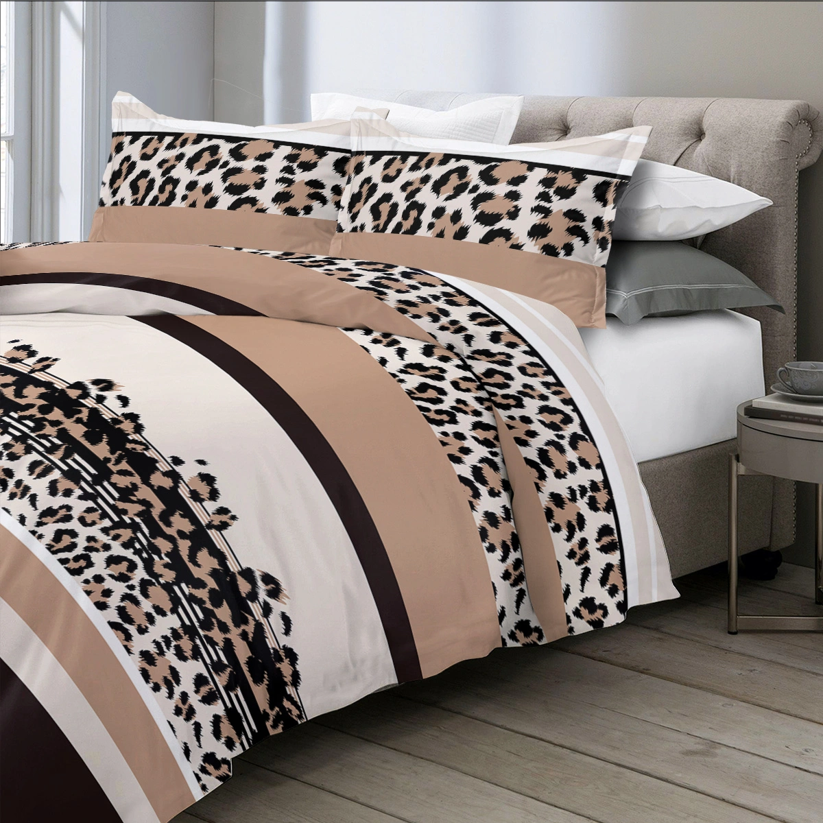 Leopard Print Duvet Cover Double 3 Piece Bedding Set Black Tan 2 Pillowcases Modern Comforter 200x200cm view 2