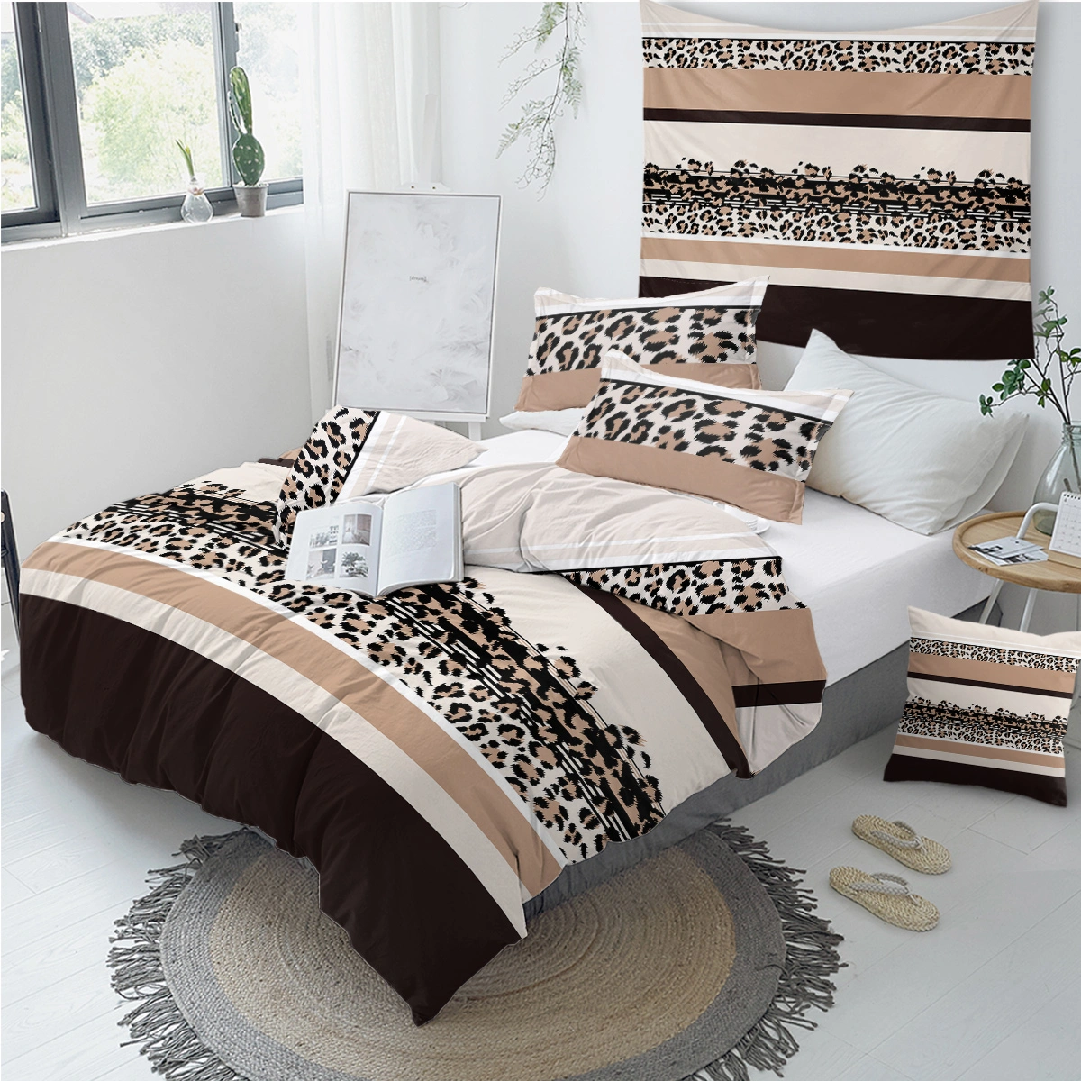 Leopard Print Duvet Cover Double 3 Piece Bedding Set Black Tan 2 Pillowcases Modern Comforter 200x200cm view 3