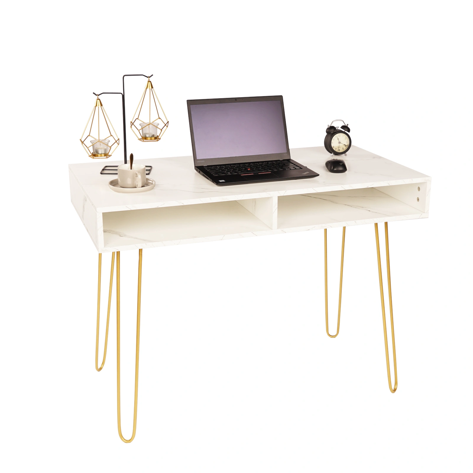 White Marble Top Computer Desk with Iron Metal Legs Modern Writing Table Workstation