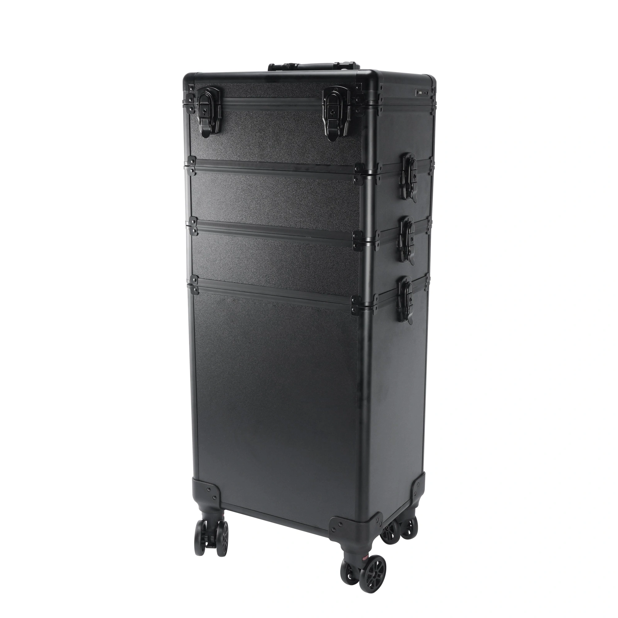 4-in-1 Draw-bar Style Interchangeable Aluminum Rolling Makeup Case-BLACK
