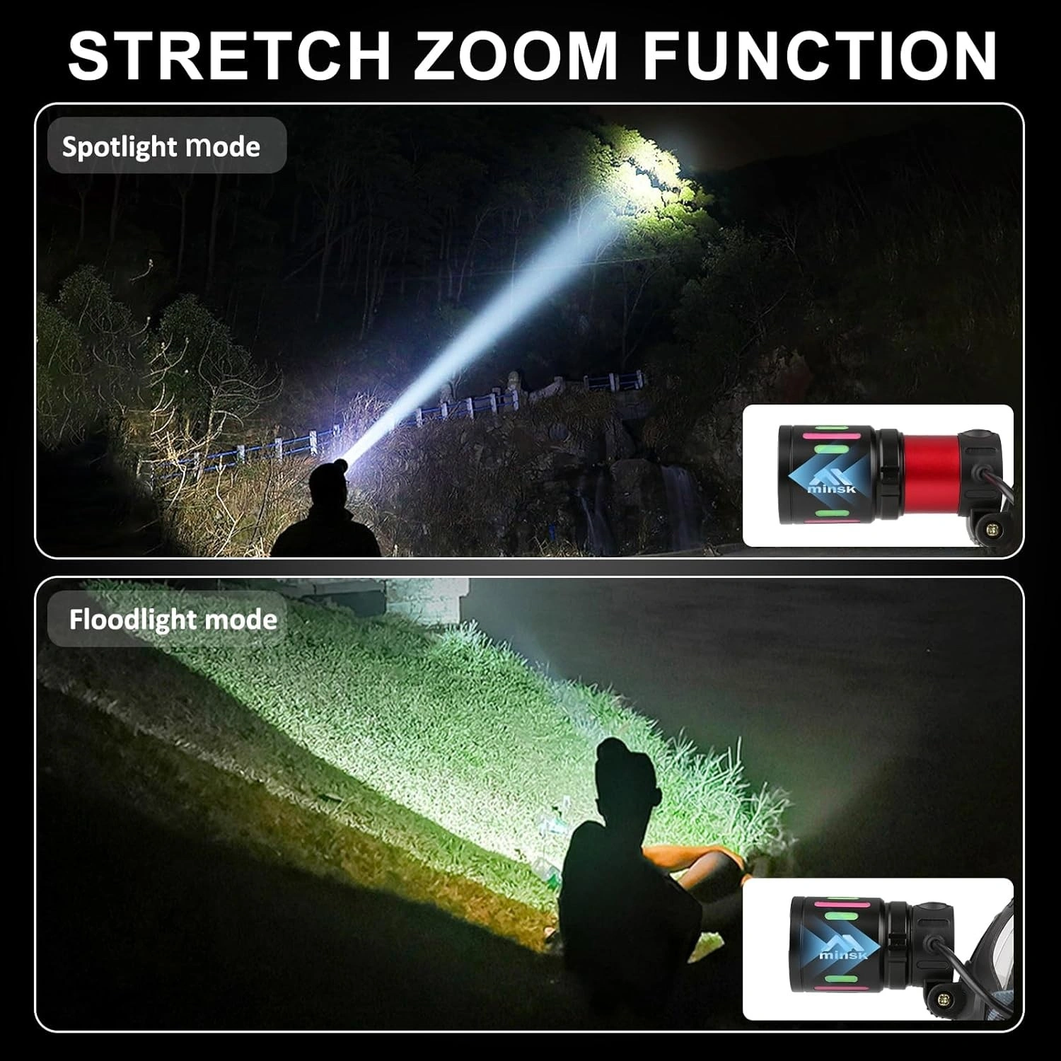 2 Pack USB Rechargeable LED Headlamp, Zoomable 3 Modes Head Light for Camping Hiking Work Light view 4