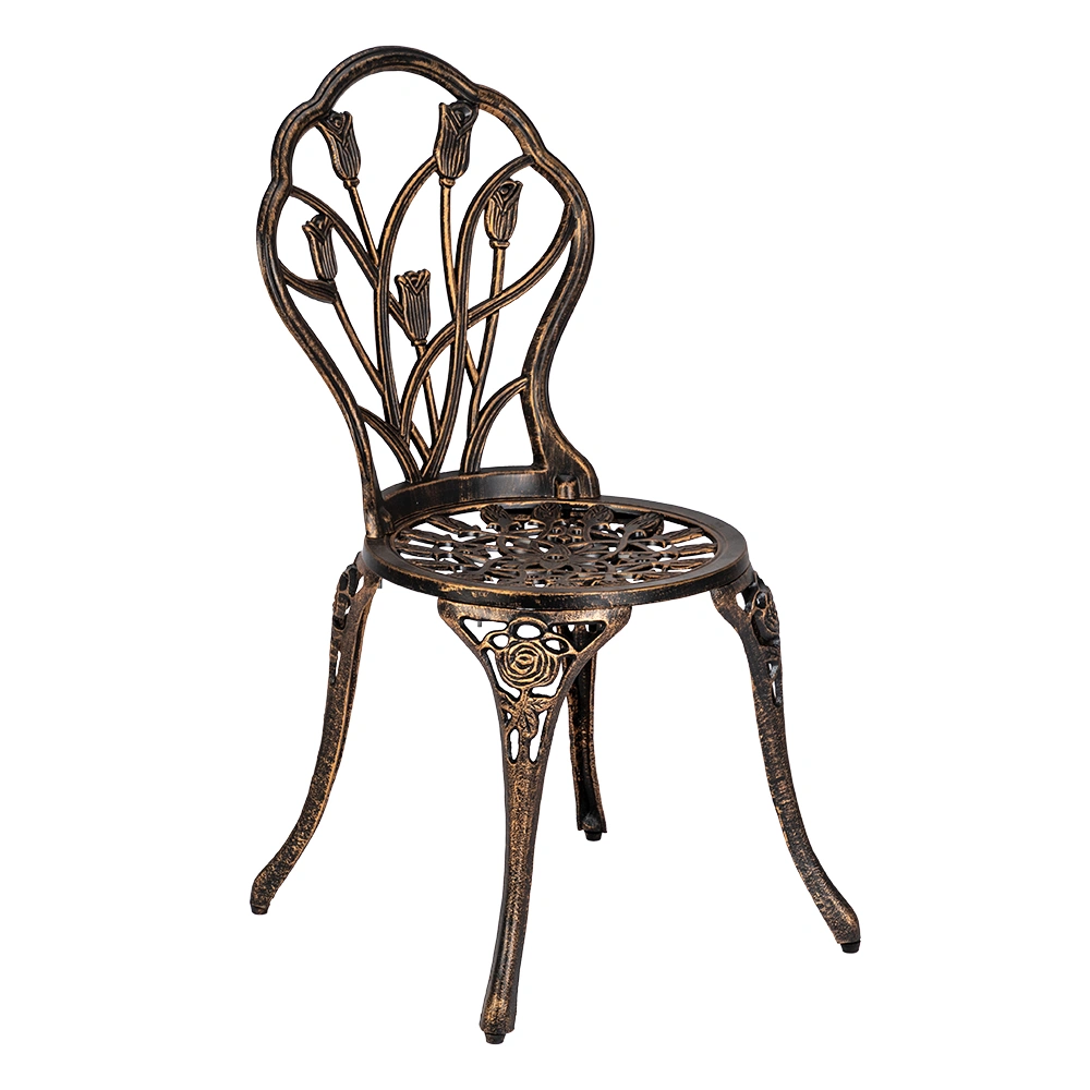 Bronze Cast Aluminum Outdoor Bistro Set - 3-Piece European Style Tulip Table and Chairs view 2