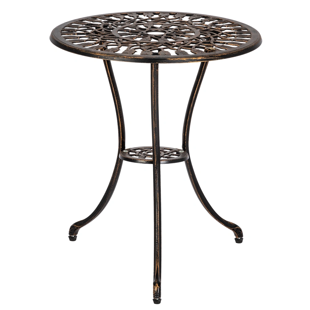 Bronze Cast Aluminum Outdoor Bistro Set - 3-Piece European Style Tulip Table and Chairs view 3