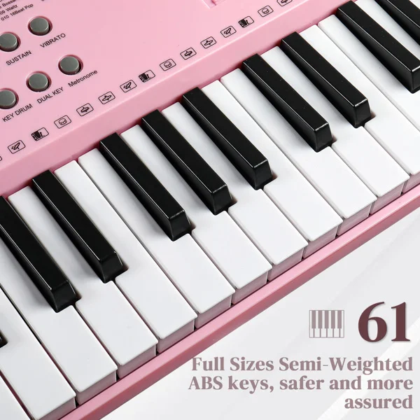 GEP-110 61 Key Keyboard with Piano Stand, Piano Bench, Built In Speakers, Headphone, Microphone, Music Rest, LED Screen, 3 Teaching Modes for Beginners view 2