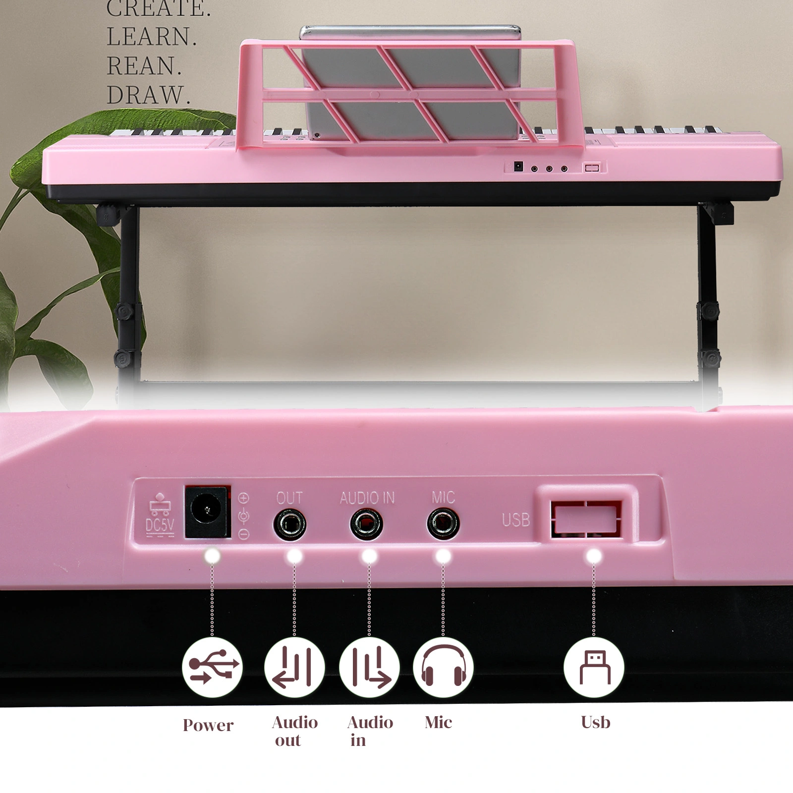 GEP-110 61 Key Keyboard with Piano Stand, Piano Bench, Built In Speakers, Headphone, Microphone, Music Rest, LED Screen, 3 Teaching Modes for Beginners view 3