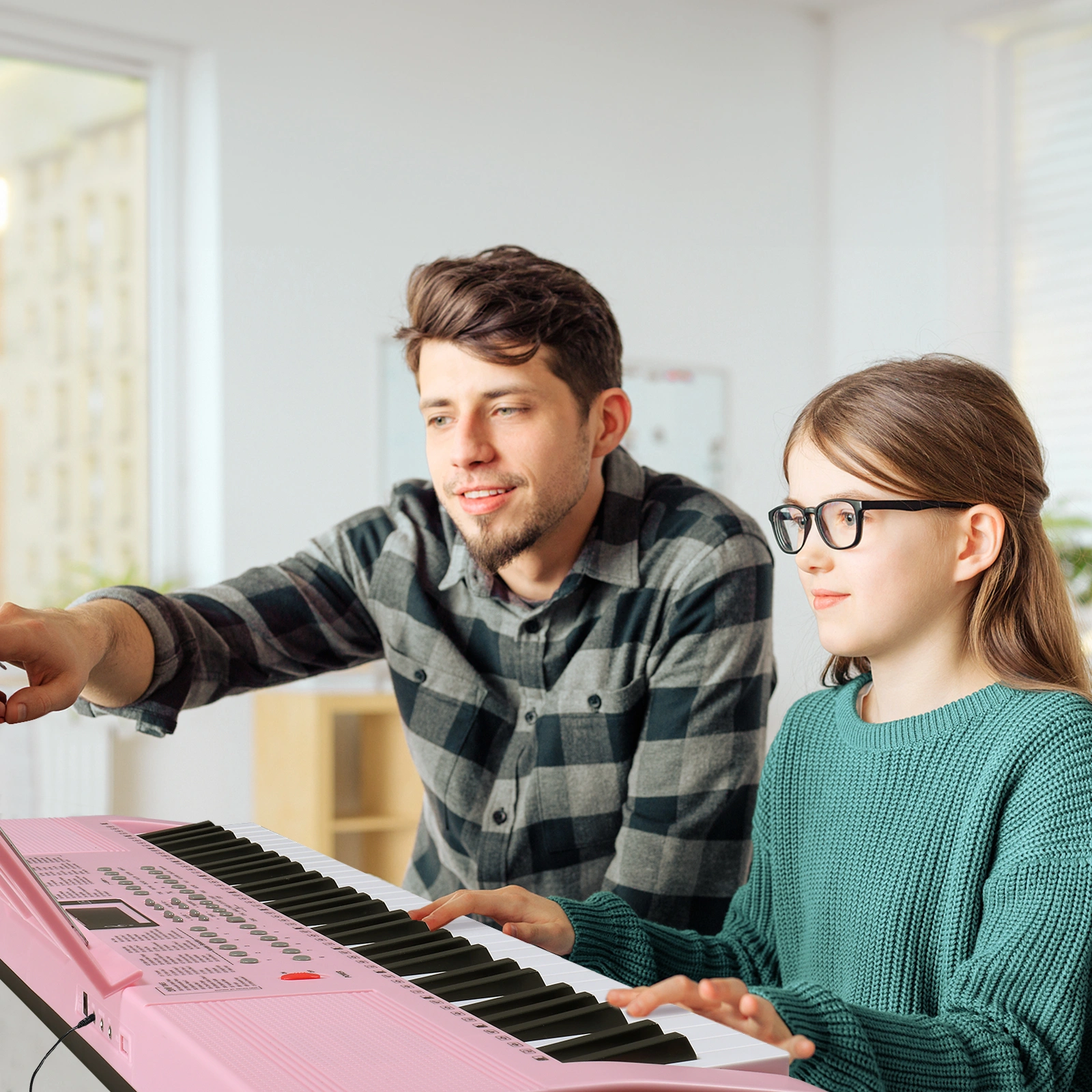 GEP-110 61 Key Keyboard with Piano Stand, Piano Bench, Built In Speakers, Headphone, Microphone, Music Rest, LED Screen, 3 Teaching Modes for Beginners view 8