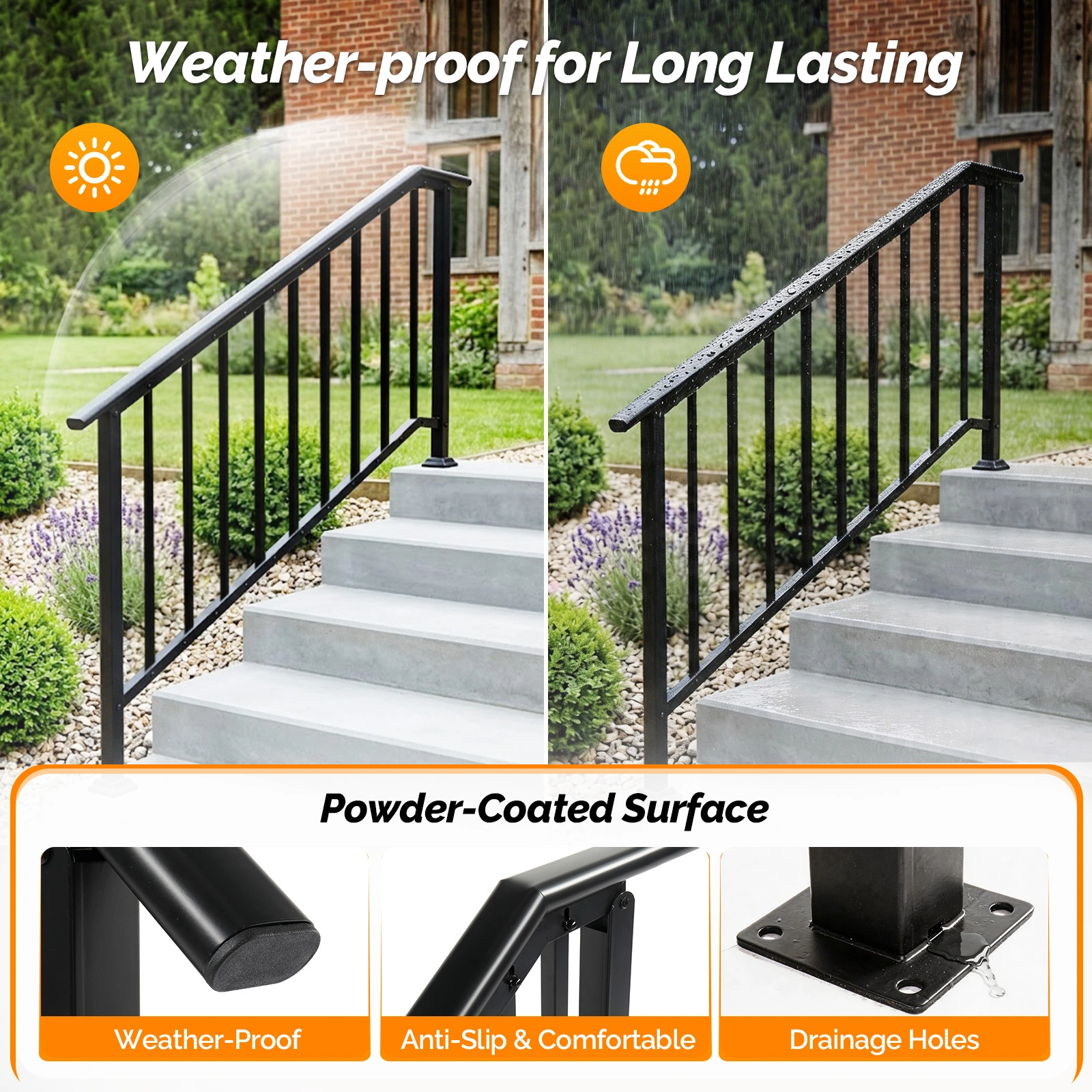 Handrails for Outdoor Steps Fits 4 to 5 Steps view 6