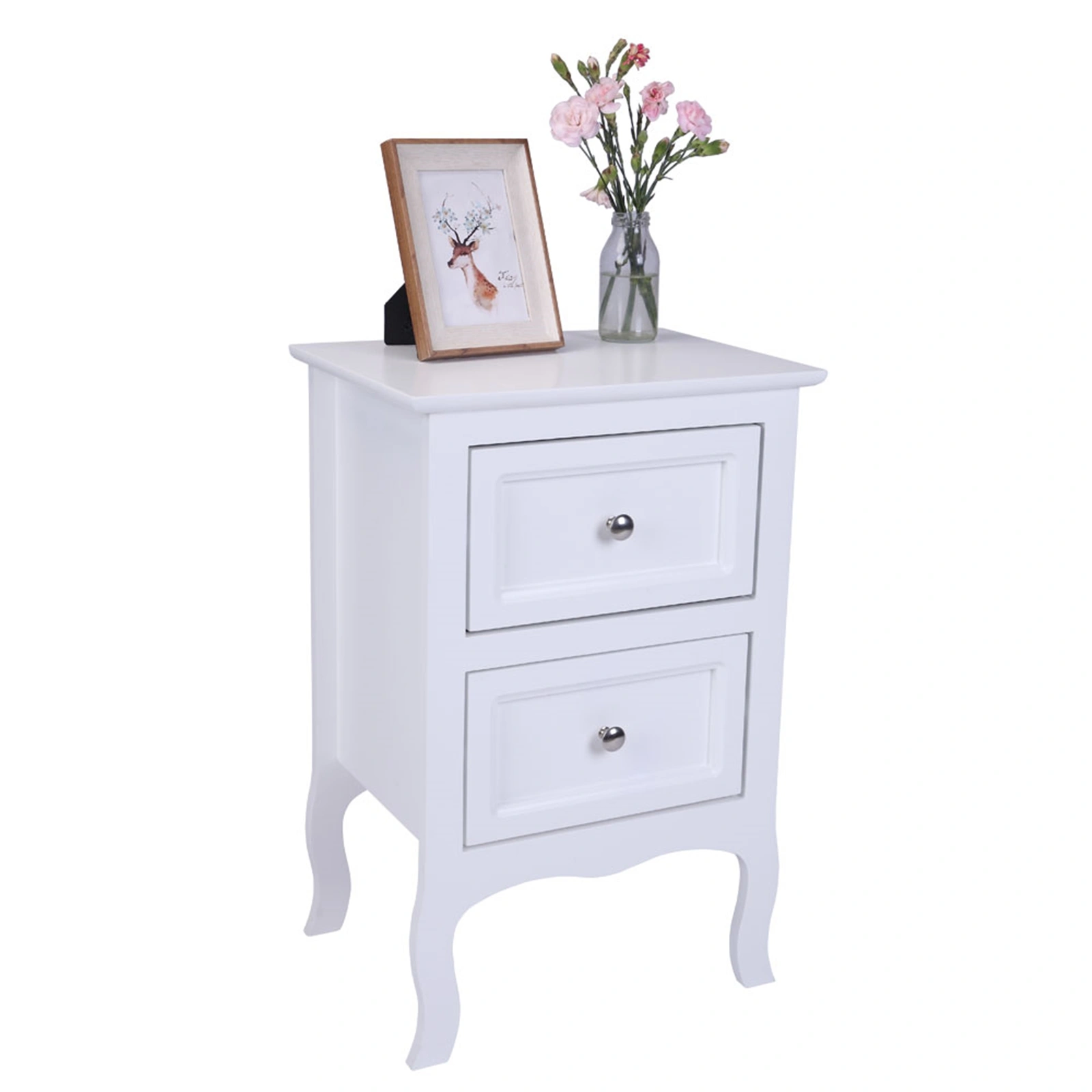 2pcs Country Style Two-Tier Night Tables Large Size White view 11