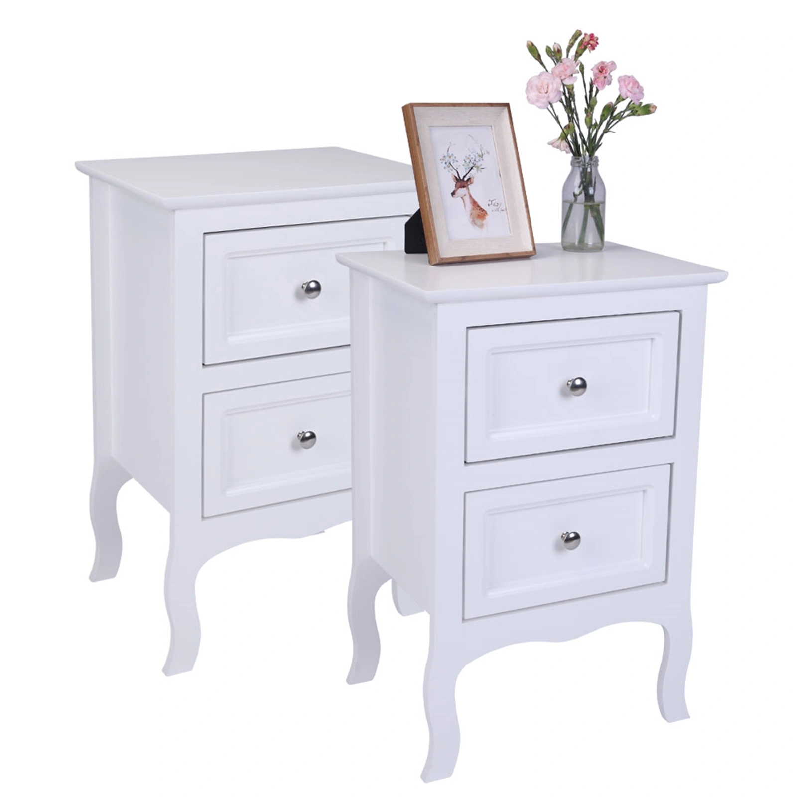 2pcs Country Style Two-Tier Night Tables Large Size White view 13