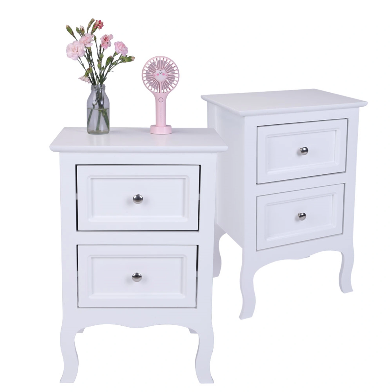 2pcs Country Style Two-Tier Night Tables Large Size White view 16